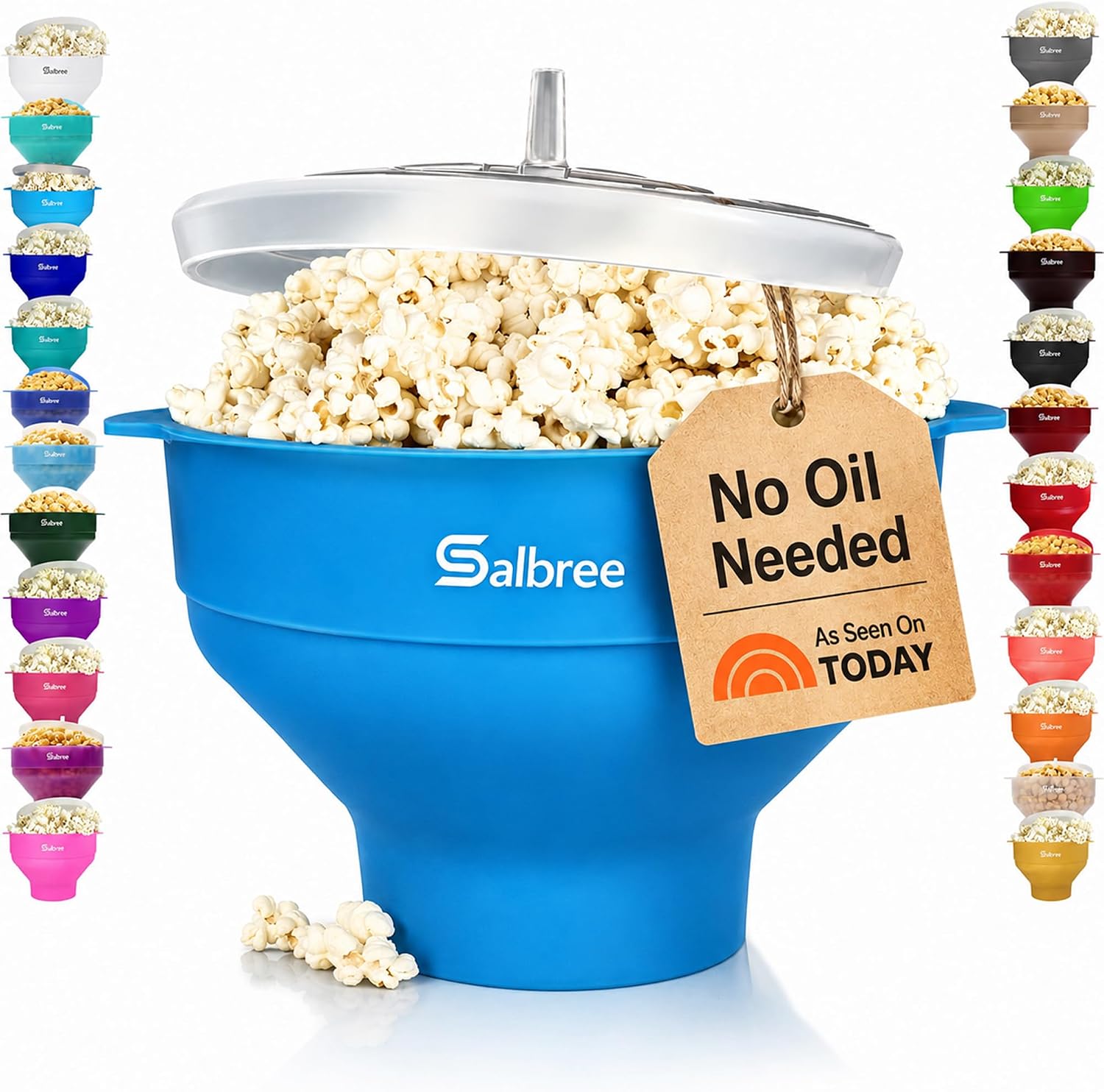 Detalle de The Original Salbree Microwave Popcorn Popper (Turquoise) – Collapsible Silicone Popper, No Oil, Hot Air Popcorn Maker