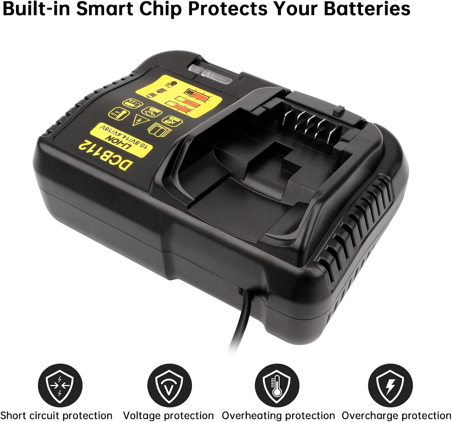 Detalle de Waitley 3A Fast Charger for Dewalt 12V/18V Batteries (DCB120, DCB127, DCB200, DCB184, DCB180, DCB182, DCB181) – Replacement Charger