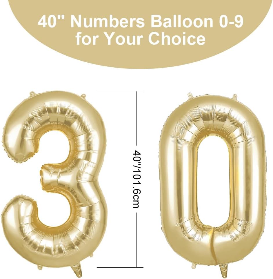 Thumbnail 1 de OFFCUP Ballon d’anniversaire 30 ans Or Clair – ballon numéroté auto-obturant 101 cm (foil) pour fête