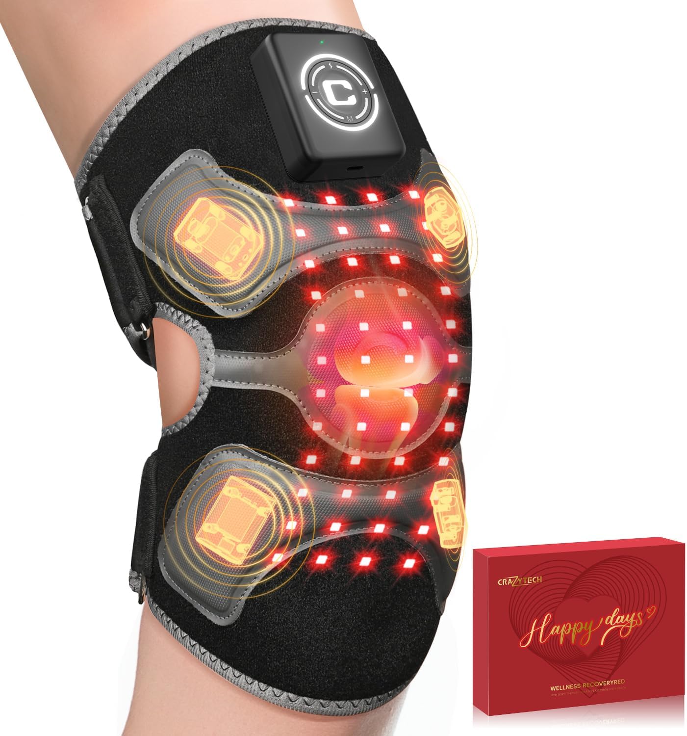 Detalle de CRAZYTECH 3D Red Light Therapy Knee Massager with 5000mAh Cordless Battery