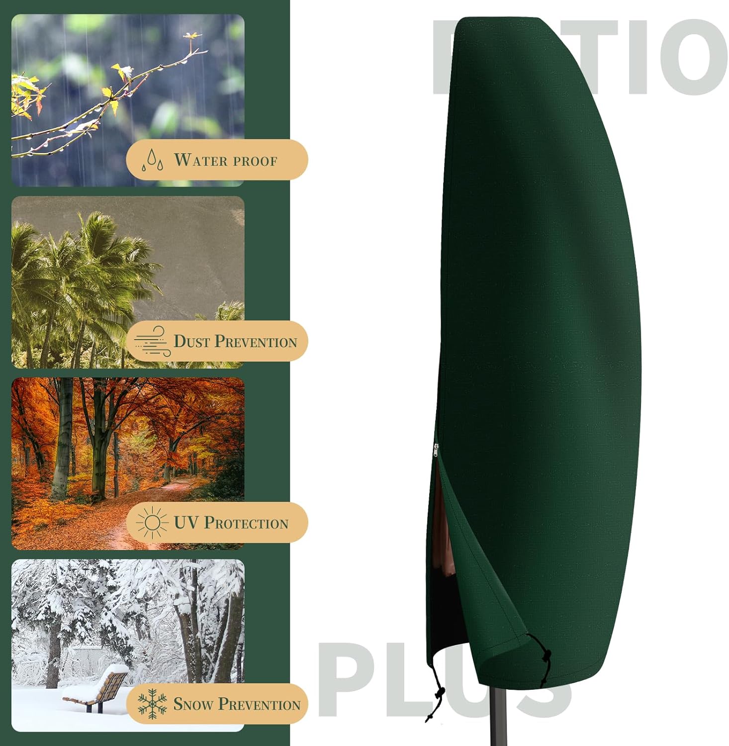 Thumbnail 4 de PATIO PLUS cantilever parasol cover (waterproof polyethylene) with zipper and adjustable drawstring, green
