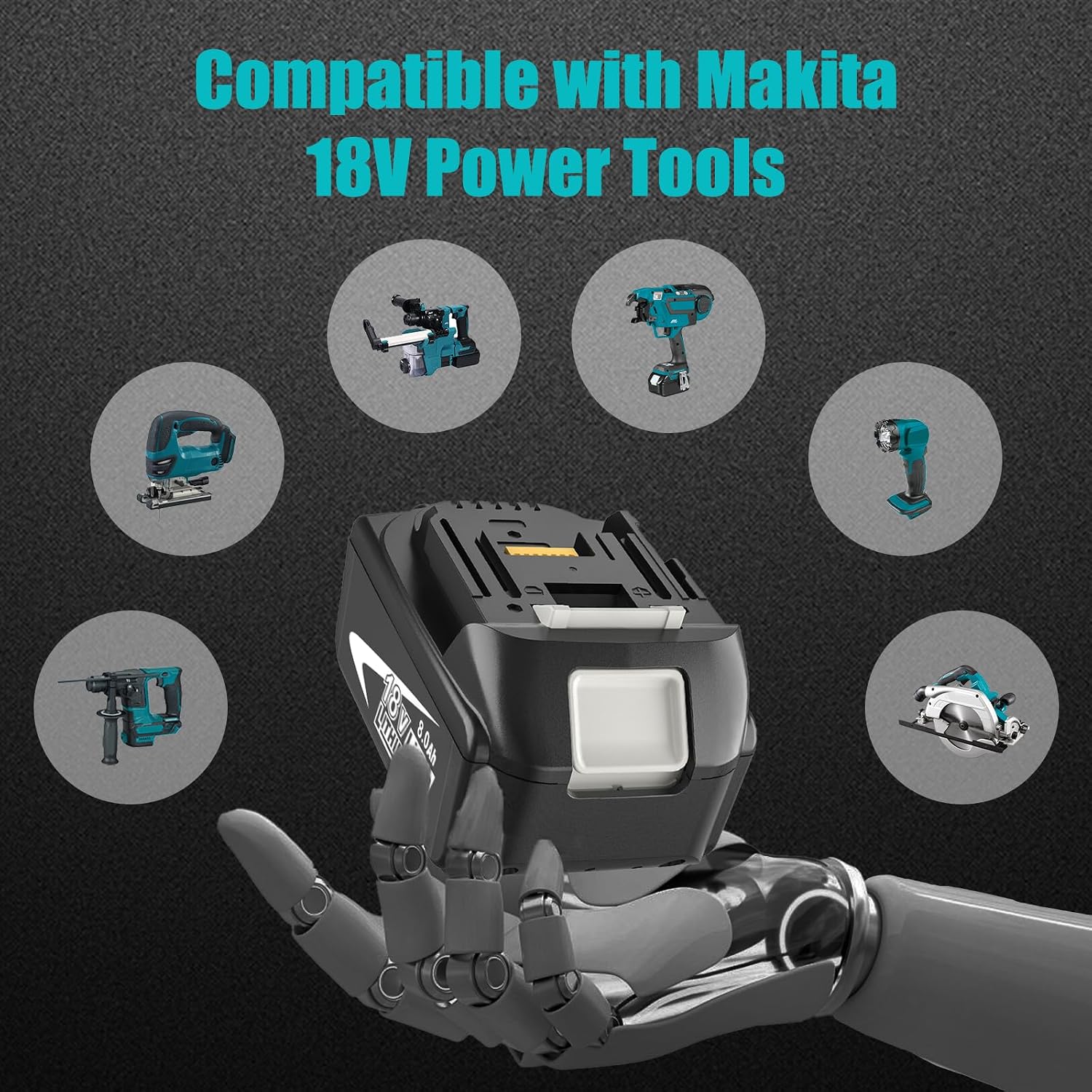 Detalle 1 de OHYES BAT RMA06L 18V 8.0Ah Replacement Battery 4-Pack for Makita LXT