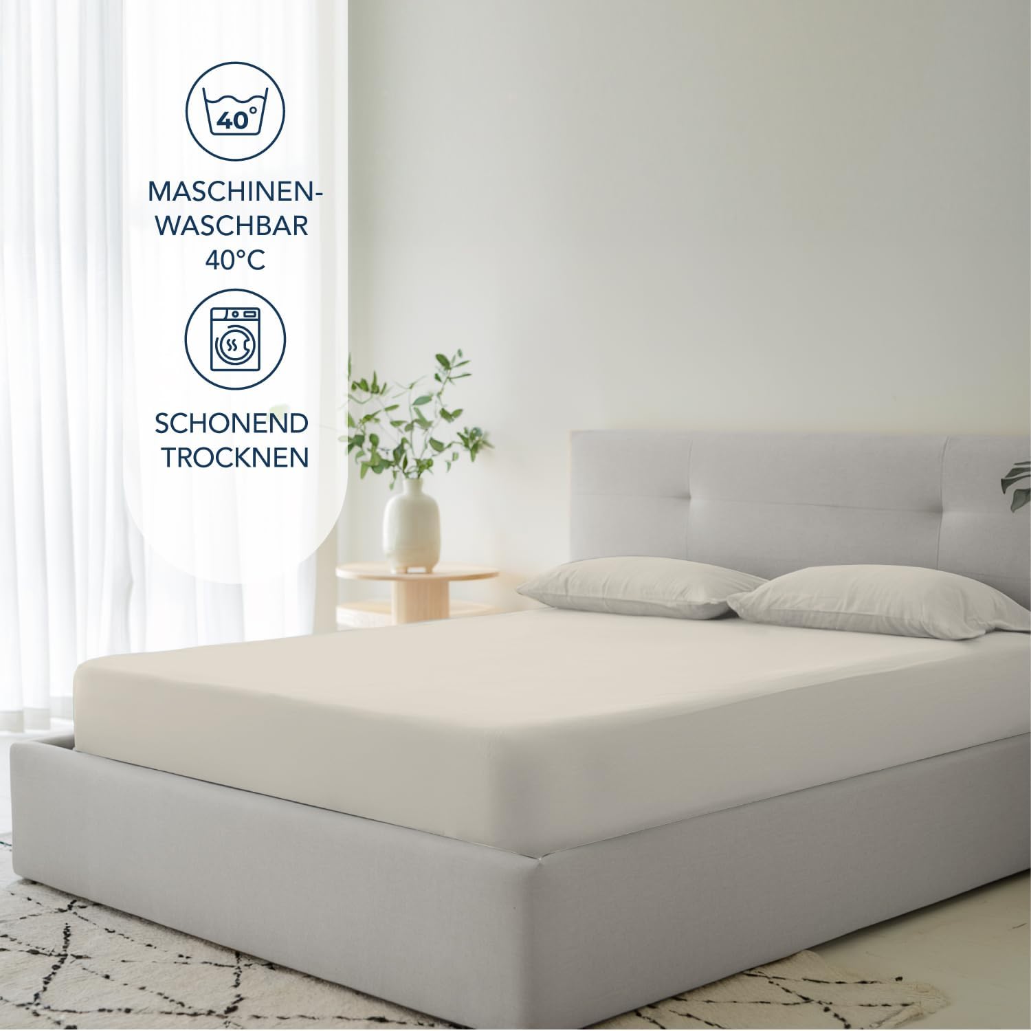 Detalle de Dreamzie Spannbettlaken 180x200 cm – 35 cm Tiefe Tasche, 100% Mikrofaser, Oeko-Tex, Beige