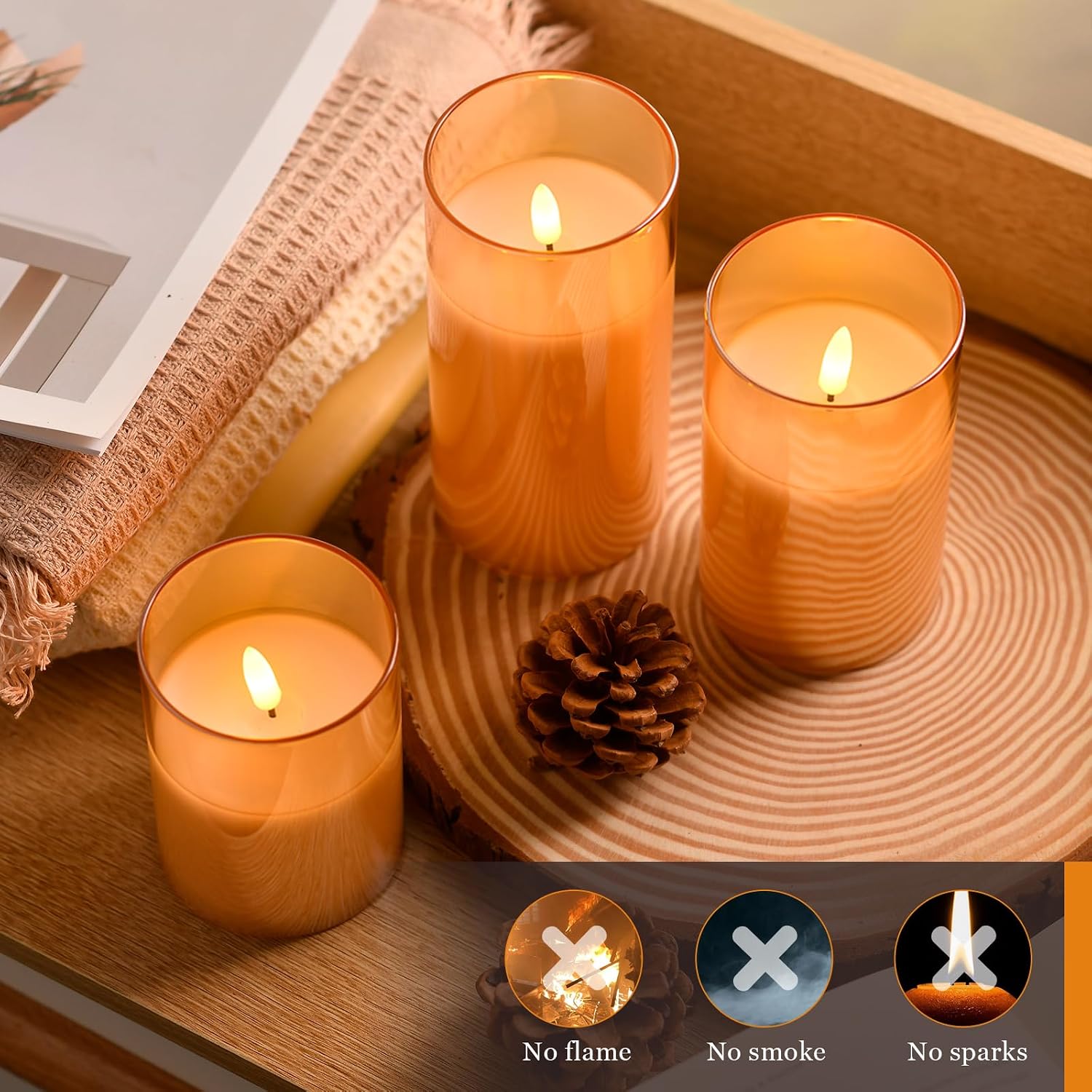 Detalle 2 de Tyawon Gold LED Flameless Candles, 3-Pack with Remote and Timer