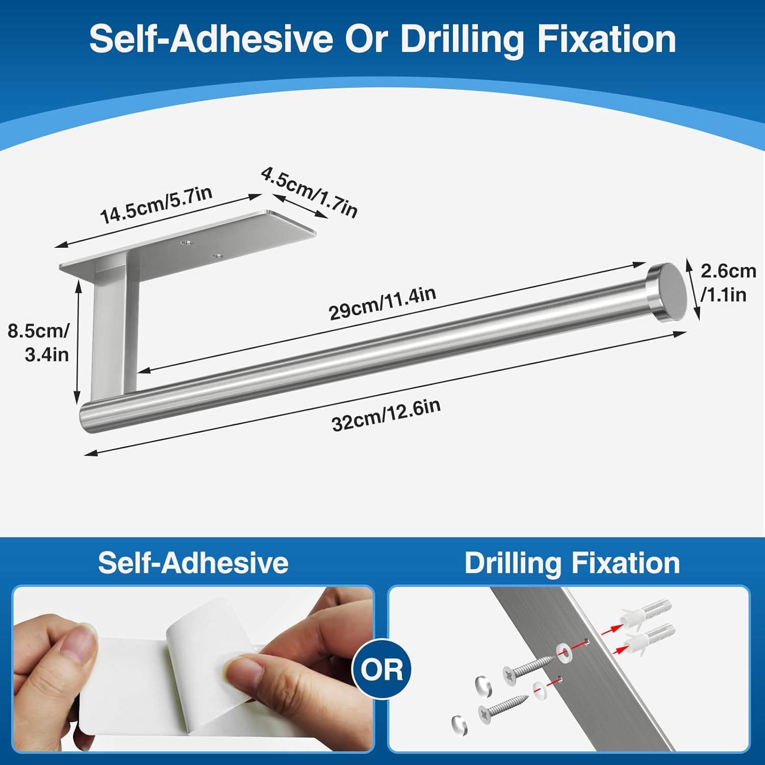 Thumbnail 4 de susswiff Under Cabinet Paper Towel Holder (Stainless Steel) – Self-Adhesive or Drilling Wall Mount
