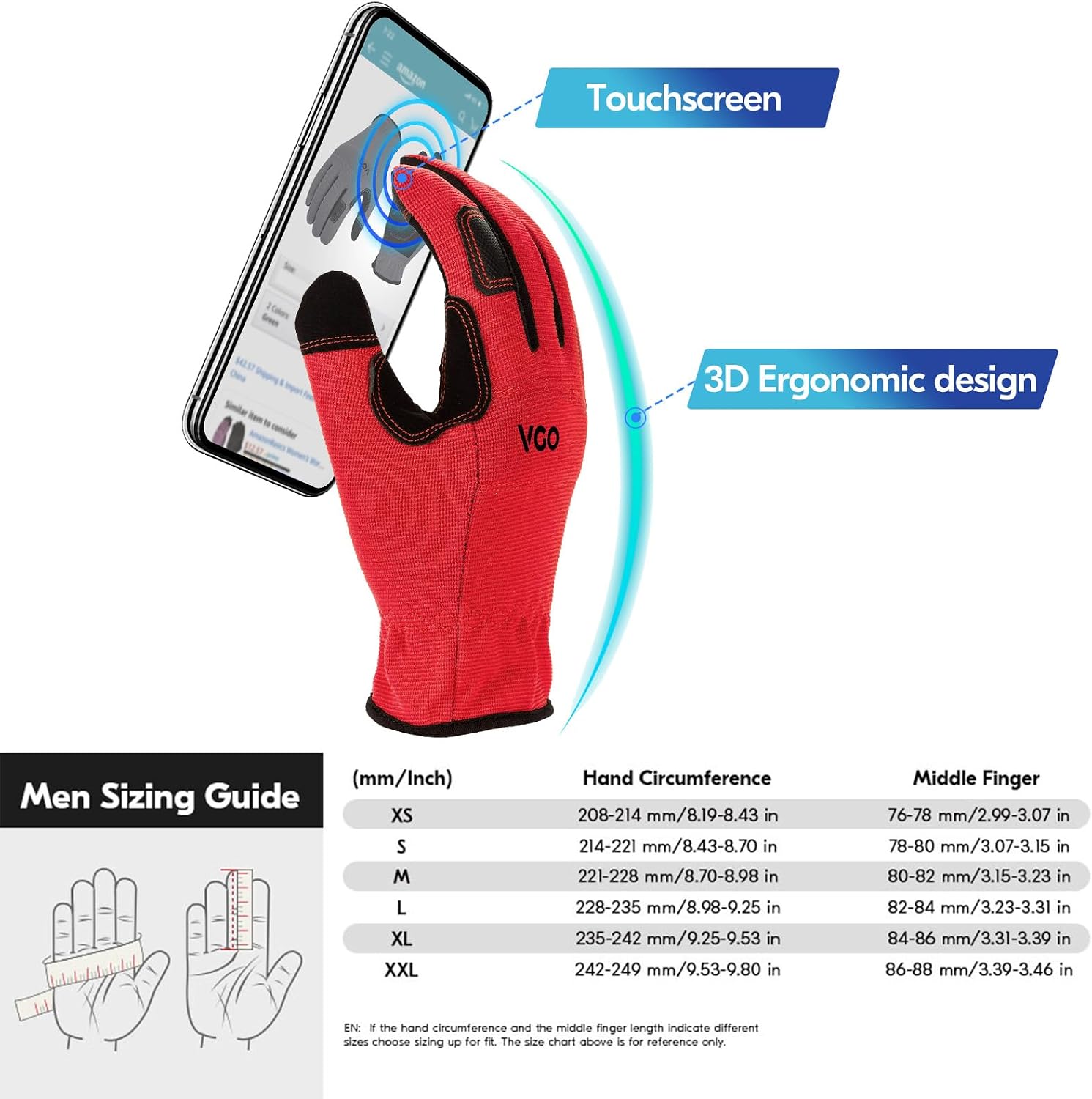 Detalle 2 de Vgo... Safety Work Gloves NB7581 – Red, XL, 1 Pair