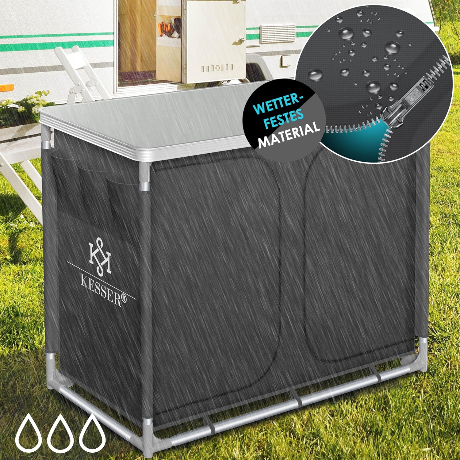 Detalle de KESSER Campingküche F6 – Tragetasche inklusive, robustes Aluminiumgestell, kompakte Reiseküche