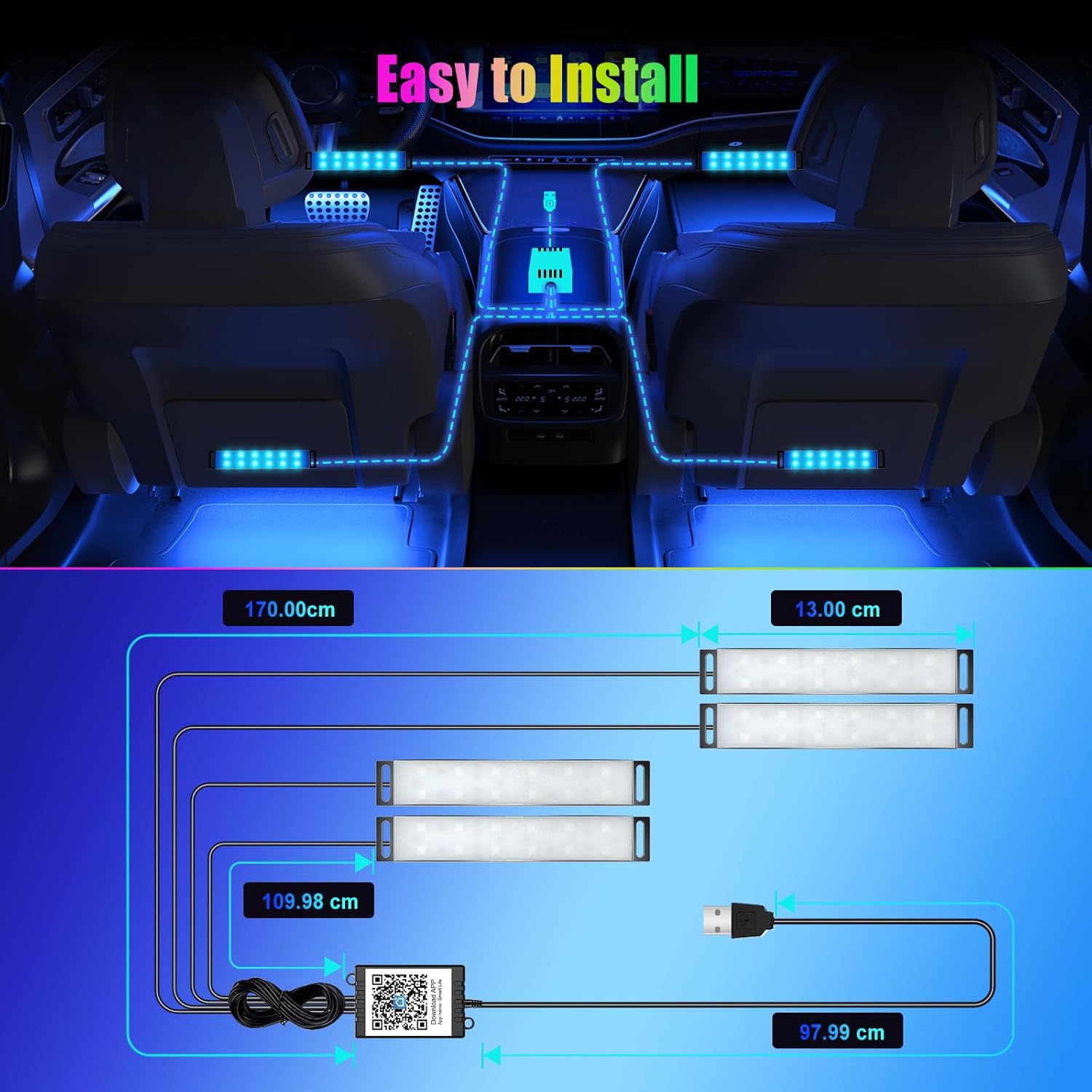 Thumbnail 5 de YiLaie Car LED Interior Lights with APP Control, 16 Million Colours and Music Mode (DC 5V)