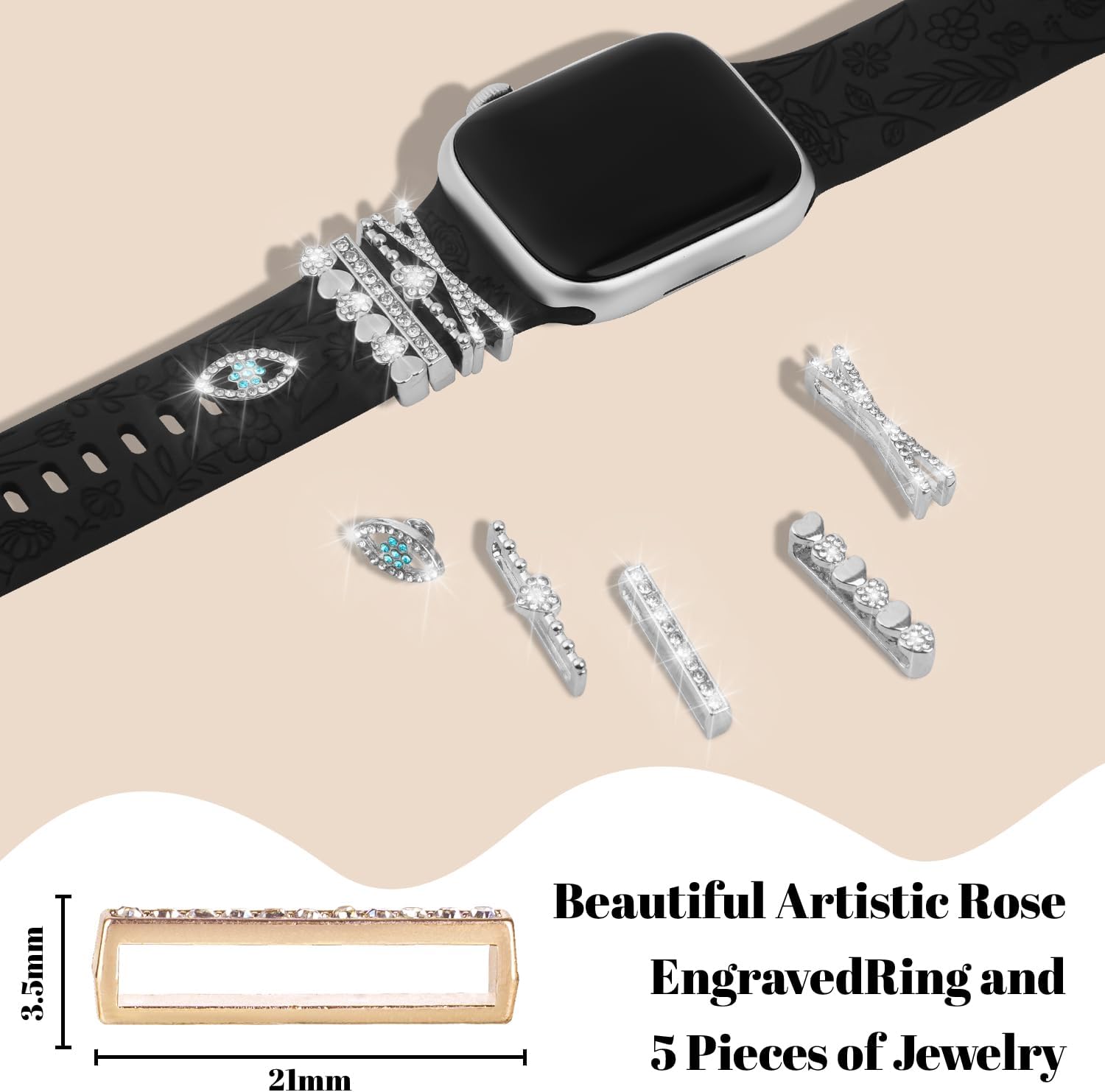 Thumbnail 3 de JJii Sung Designer Flower Engraved Strap with Charming Decoration for Apple Watch (women) – 38/40/41/42/44/45/46mm