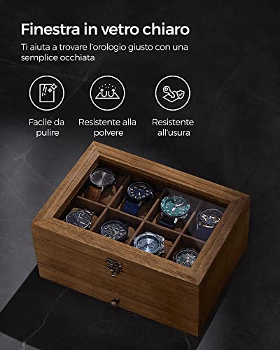 Thumbnail 6 de SONGMICS GISELLA Collezione Scatola per Orologi con 8 Scomparti, Noce Rustico, 2 Livelli con Coperchio in Vetro