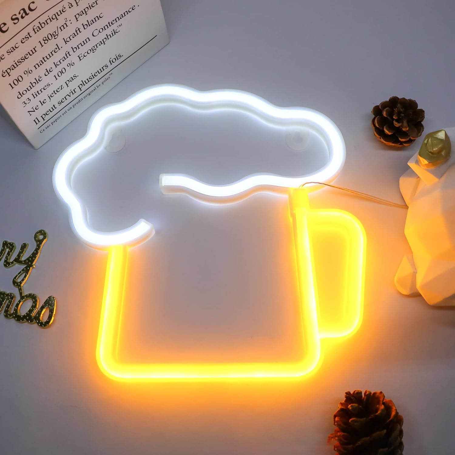 Detalle de DWOOKE Beer Neon Signs: Battery and USB Operated Neon Light for Ambient Room Decor
