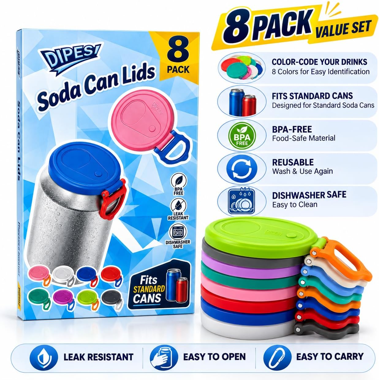 Detalle 2 de Reusable Soda Can Lids, 8-Pack