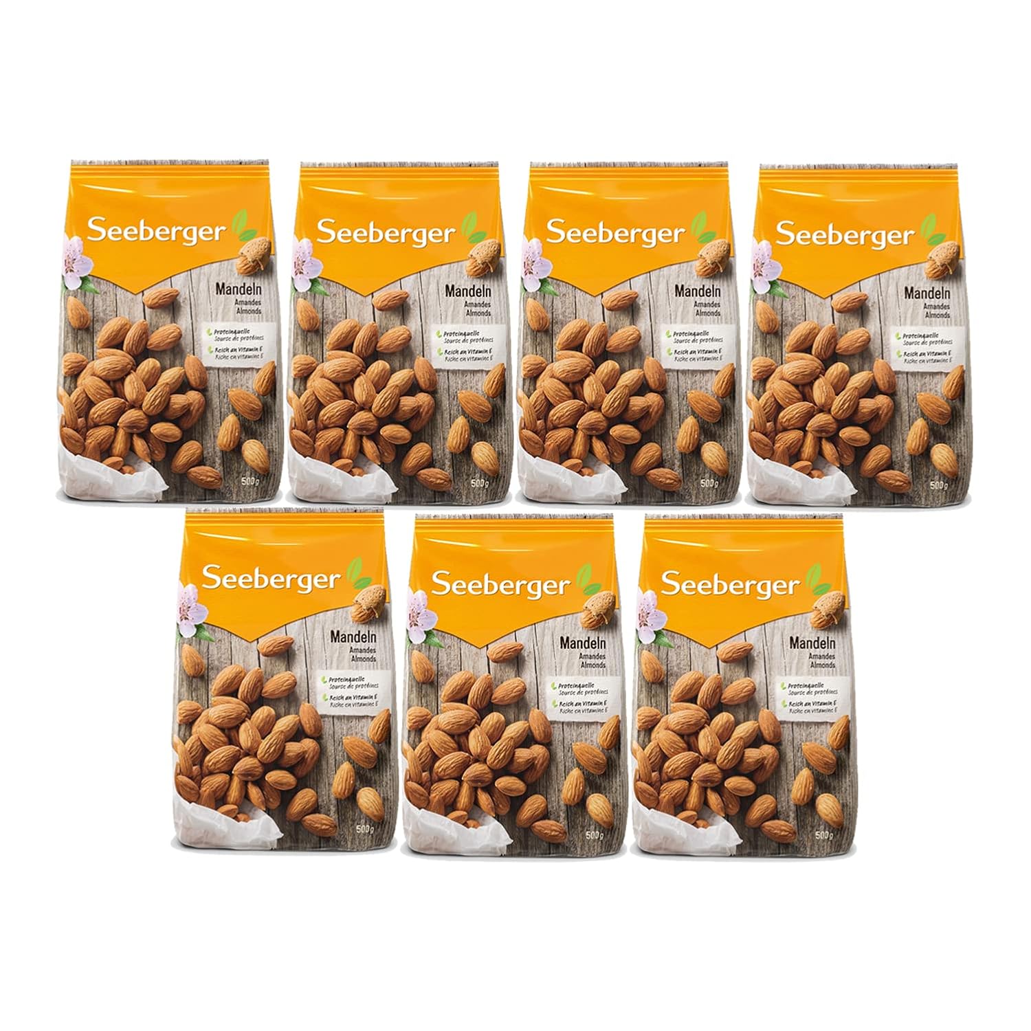 Detalle 2 de Seeberger Mandeln 7er Pack (7 x 500 g) – große, knackige Mandelkerne, naturbelassen & vegan