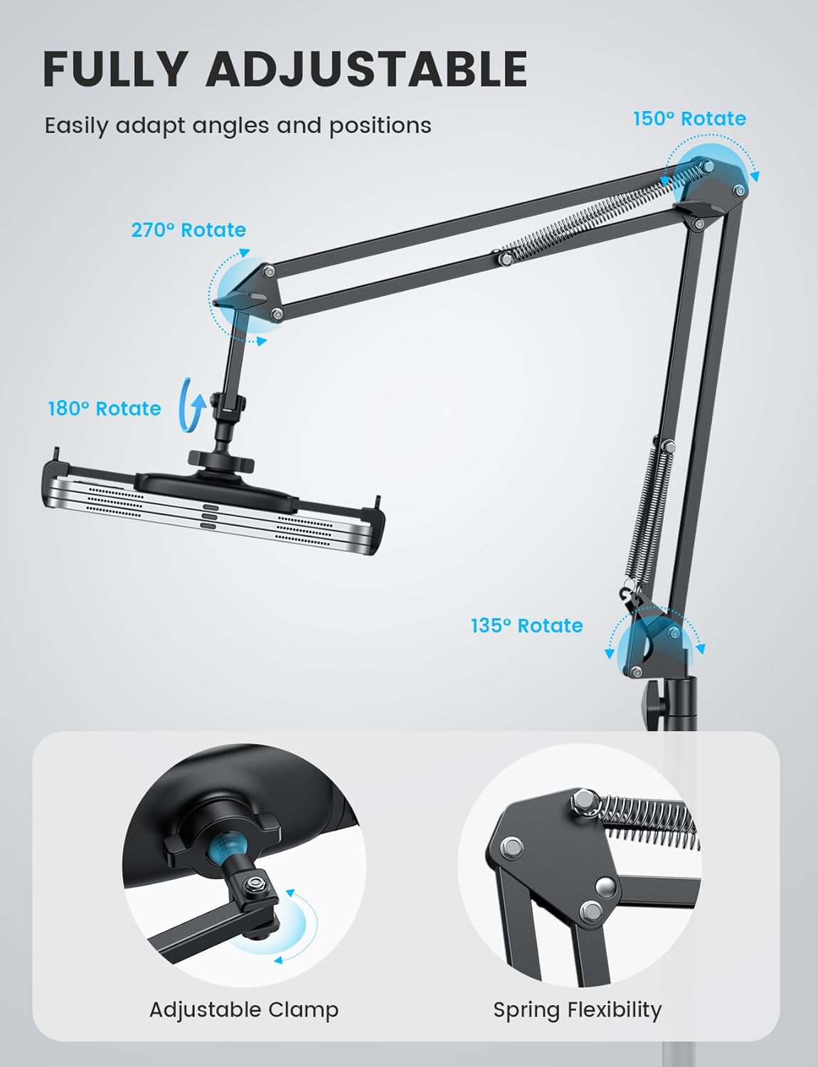 Thumbnail 3 de Lamicall STFT05-EU-B Metal Tablet Floor Stand, Height & Angle Adjustable