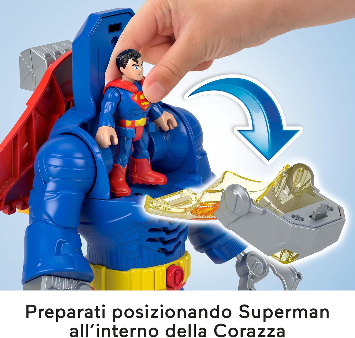 Detalle de Fisher-Price Imaginext DC Super Friends: Superman Insider e Corazza, robot alto 30+ cm con luci e suoni