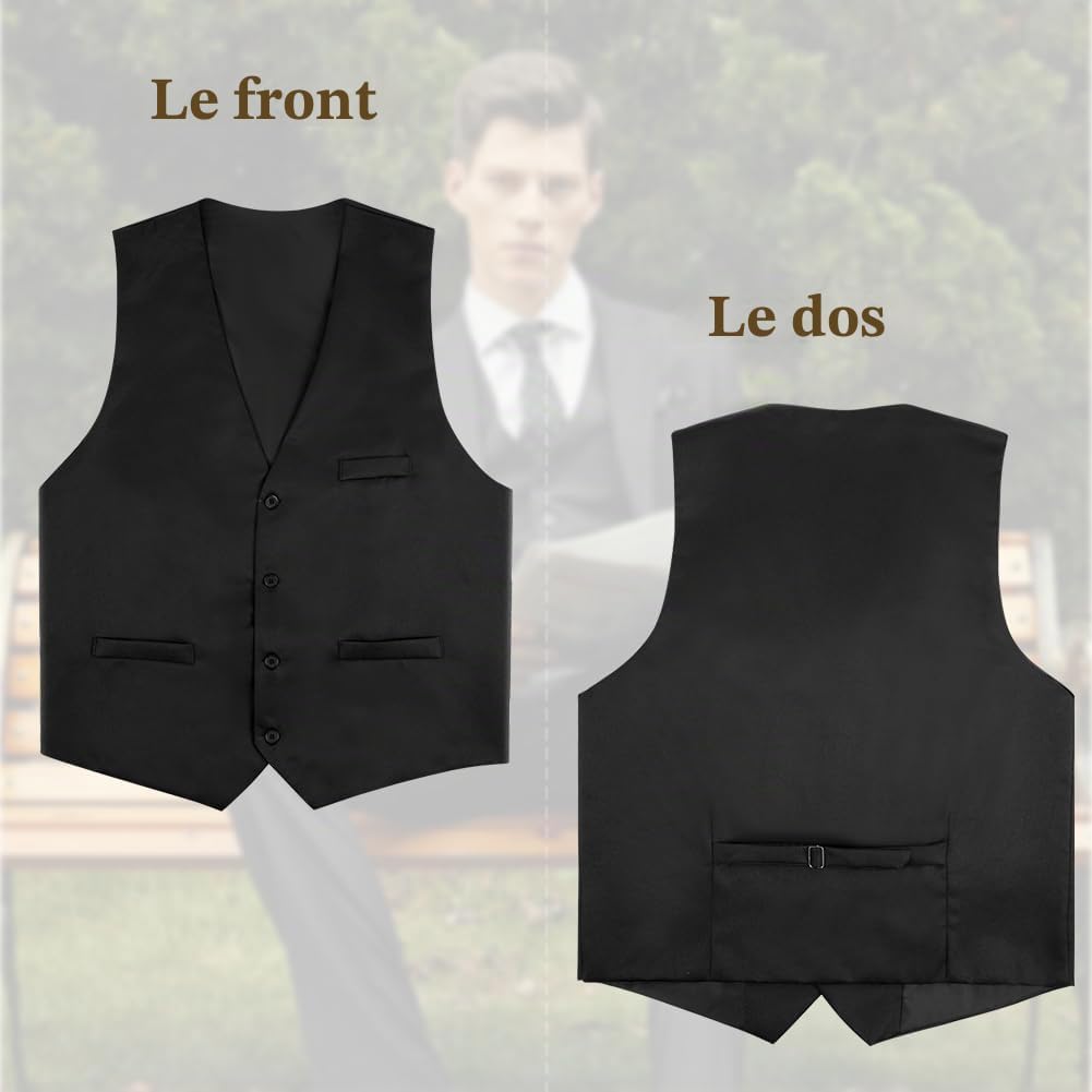 Thumbnail 6 de AUYAO effen herenvest in zwart polyester met V-hals en knoopsluiting