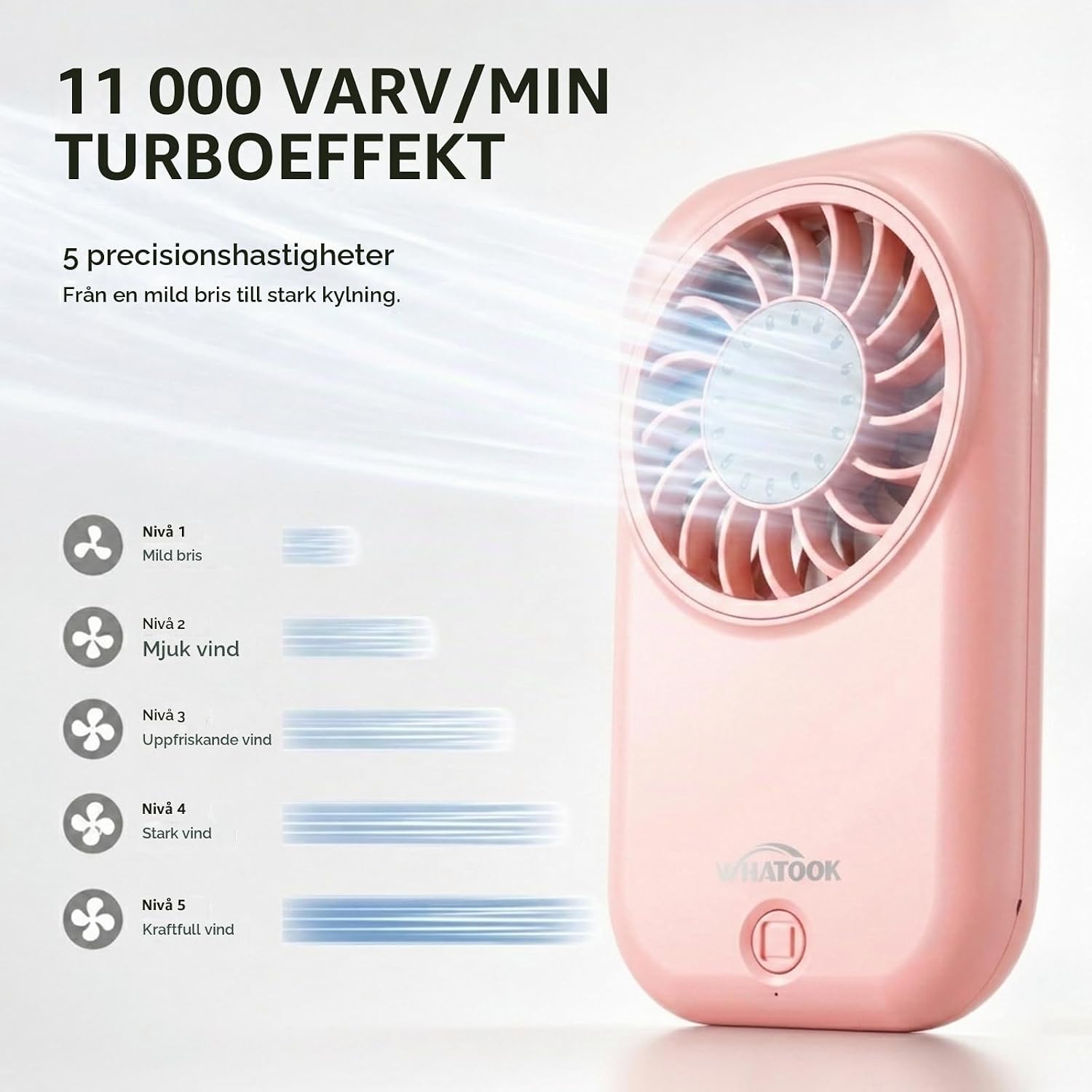 Thumbnail 2 de WHATOOK X30 minihandfläkt, 56 g, 11 000 varv/min och 5 hastigheter