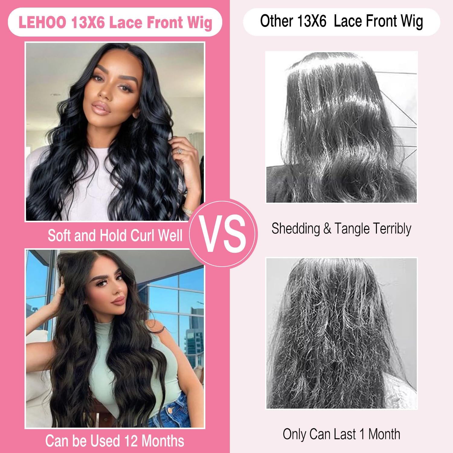 Detalle 2 de LEHOO 30 Inch 13x6 Body Wave Lace Front Wig – 220% Density, Virgin Brazilian Human Hair