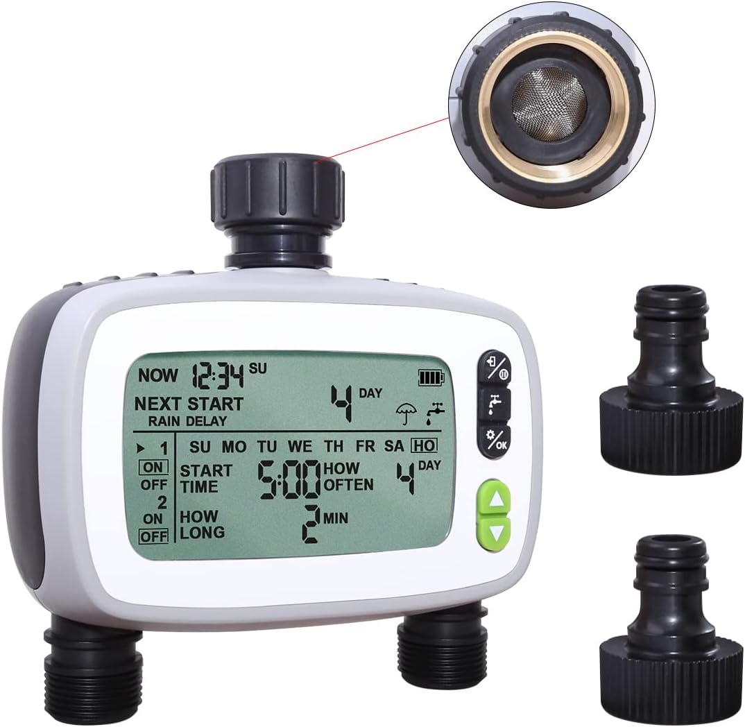 Detalle de Aqualin Centralina Irrigazione a 2 Vie: Timer Automatico/Manuale con Grande LCD e Impermeabile IPX5