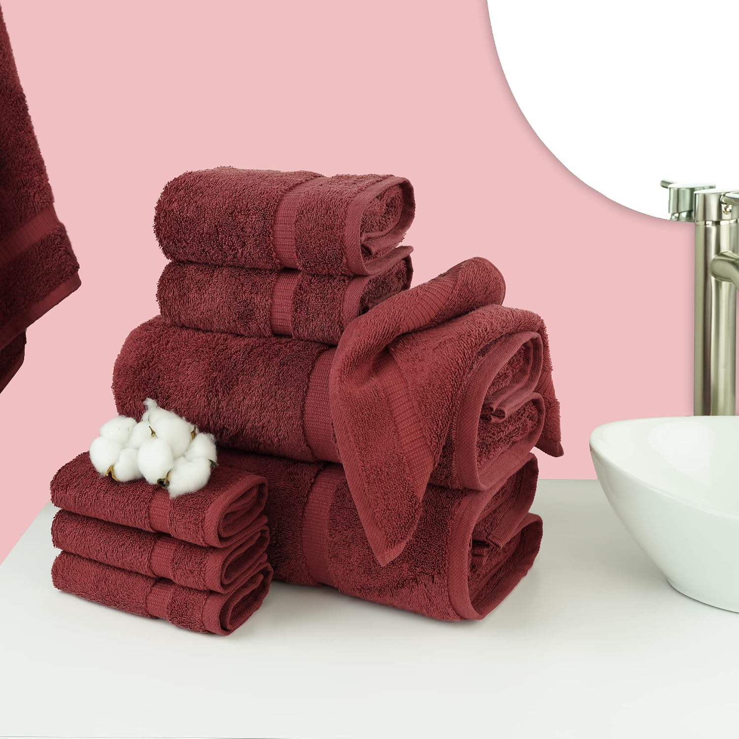 Thumbnail 1 de Chakir Turkish Linens 8-Piece Premium Turkish Towel Set (Cranberry) | 100% Cotton Hotel & Spa Quality
