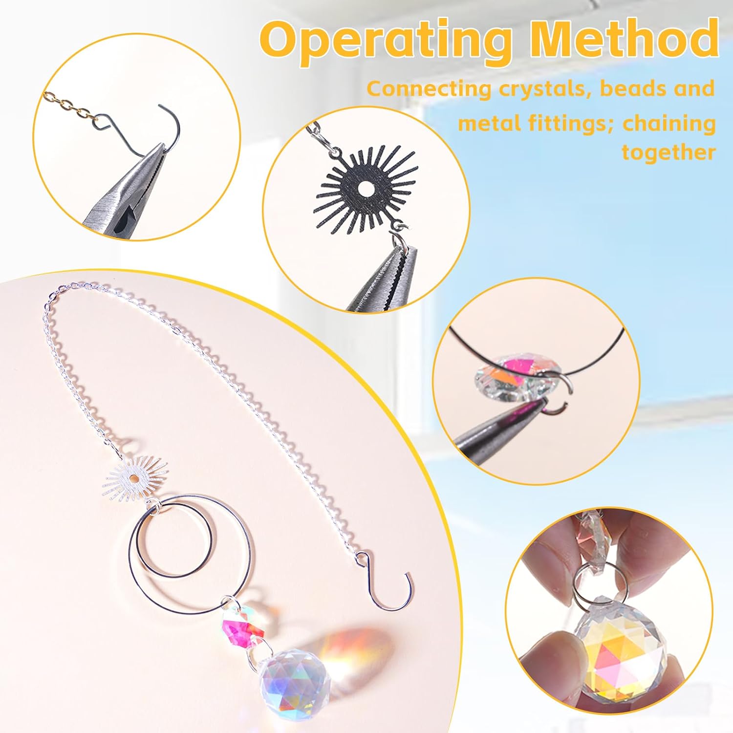 Detalle 2 de Luzoybo 240PCS DIY Sun Catchers Making Kit for Adults – Crystal Prism Suncatchers with Rainbow Beads and Hanging Decor (Silver)