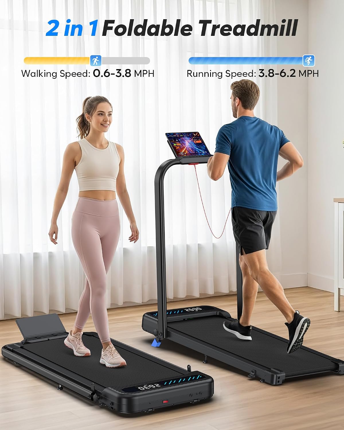 Detalle de Cardirun TM037 Foldable Walking Pad Treadmill with 10% Incline, 350 lb Capacity