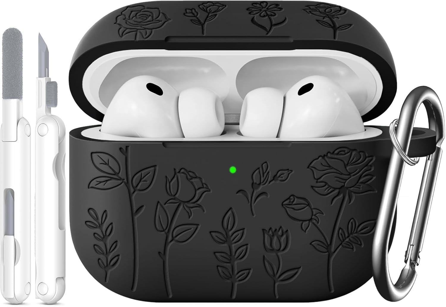 Thumbnail 6 de MCTOPZO Leopard Carving Silicone Case for AirPods 4 (2024) USB‑C with Keychain & 3‑in‑1 Cleaning Kit (Black)