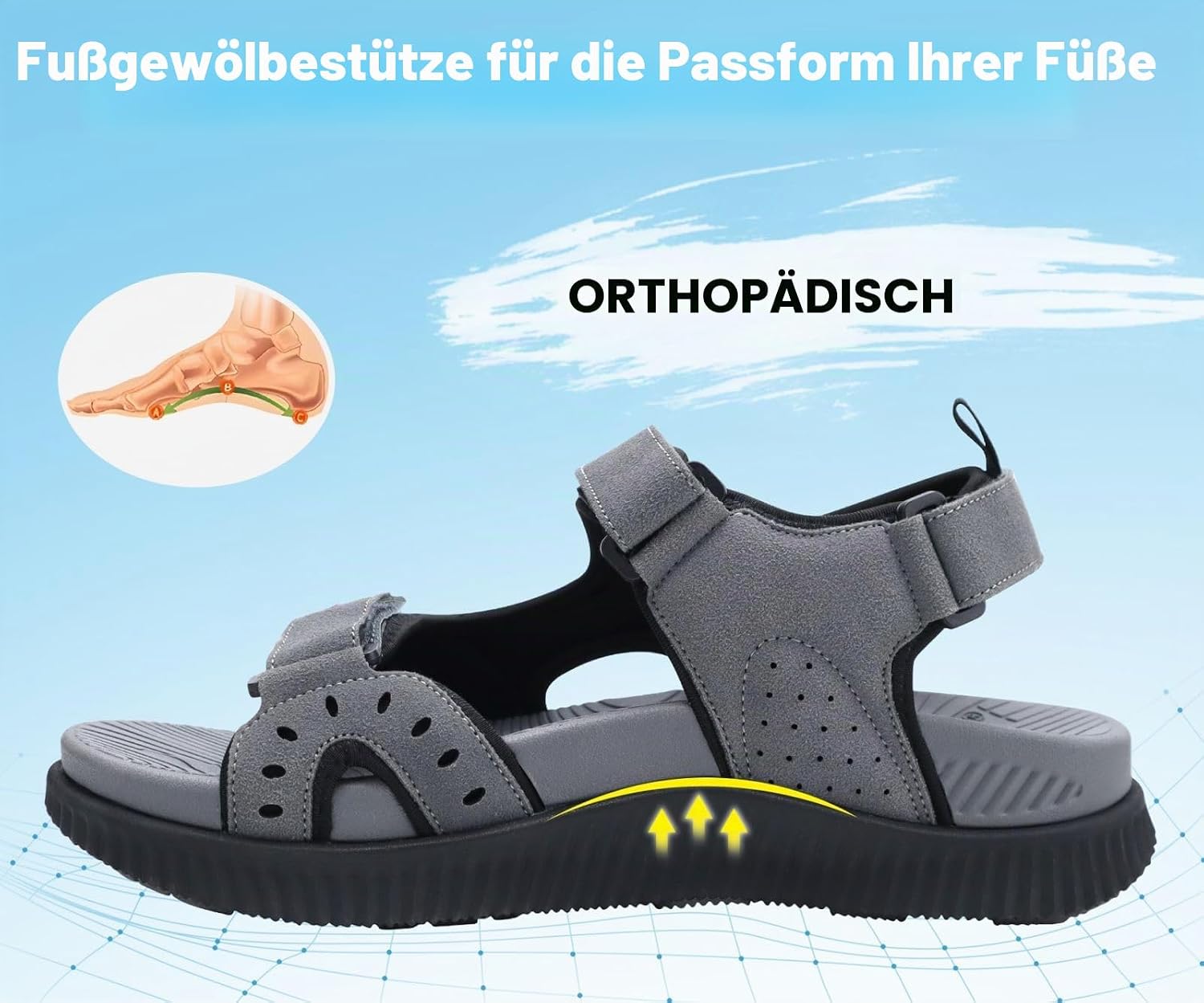 Detalle de KuaiLu Herren-Wandersandalen mit orthopädischer Recovery-Dämpfung (Gr. 40–48)