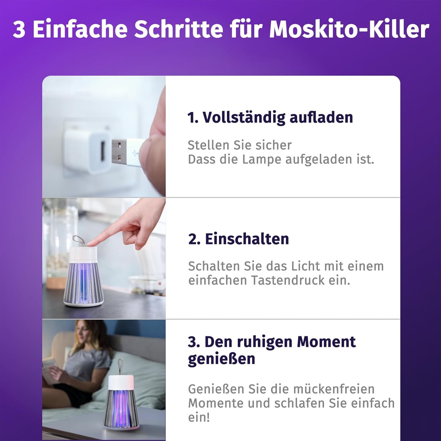 Detalle 2 de Zapfie Mückenlampe: 3-in-1 Moskito-Löschgerät für Innen, Außen und Camping
