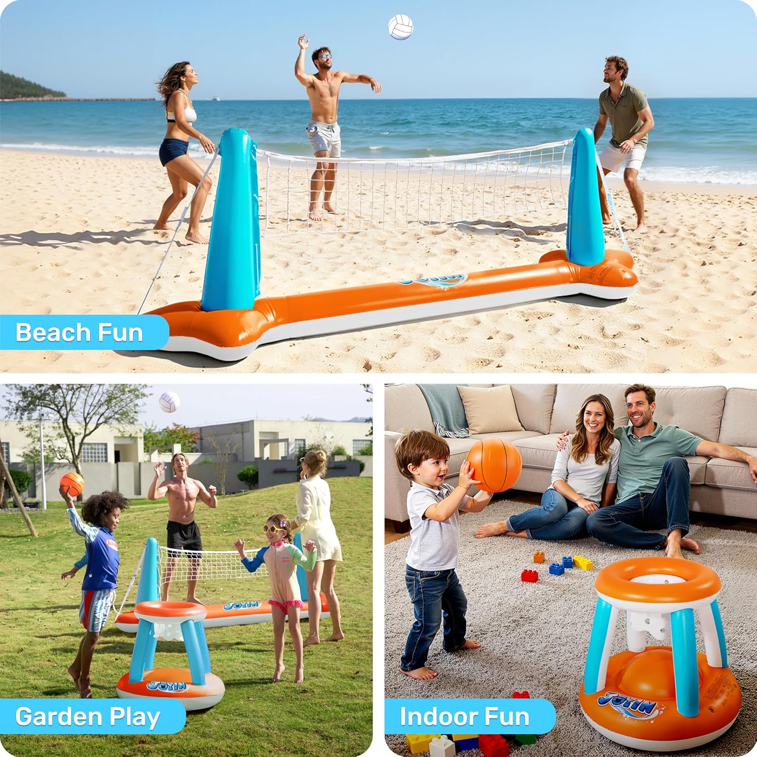 Detalle de JOYIN XL Inflatable Pool Float Set: Volleyball Net & Basketball Hoops for Big Pool Play
