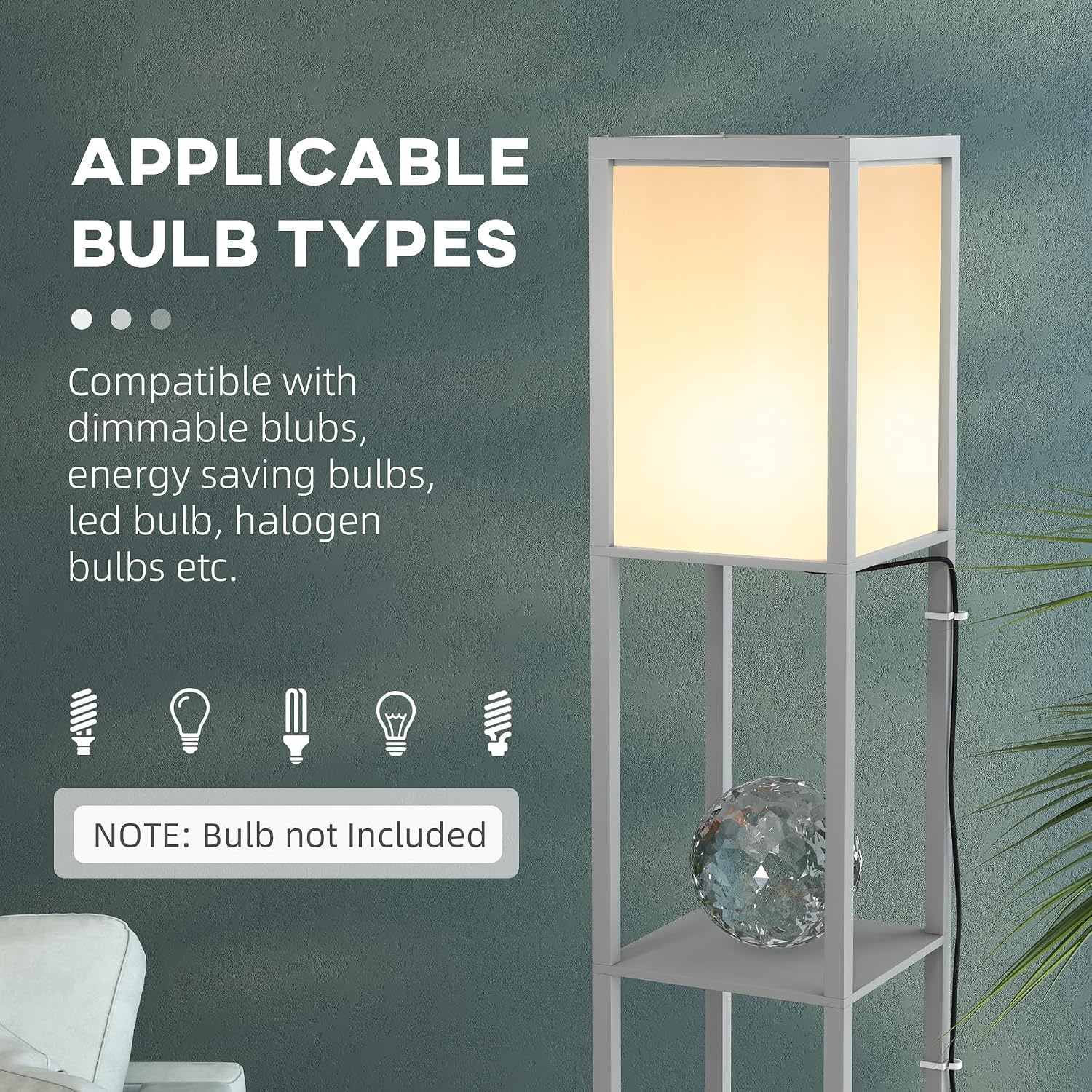 Detalle 1 de HOMCOM B31-331V70LG 3-Tier Floor Lamp with Shelves, Light Grey
