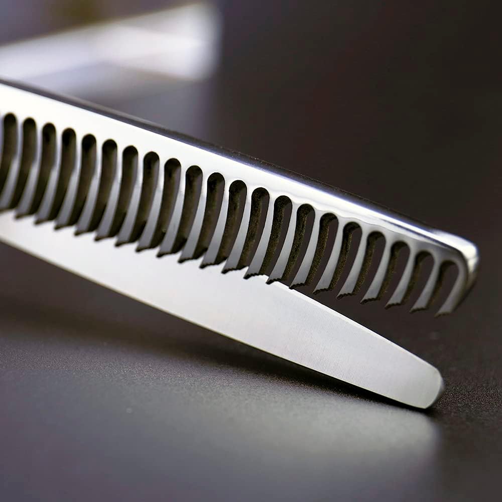 Detalle de AOLANDUO Forbici Sfoltitrici Professionali con Dente Inverso – VG10 Giapponese, 20–25% Sfoltimento, Impugnatura Offset