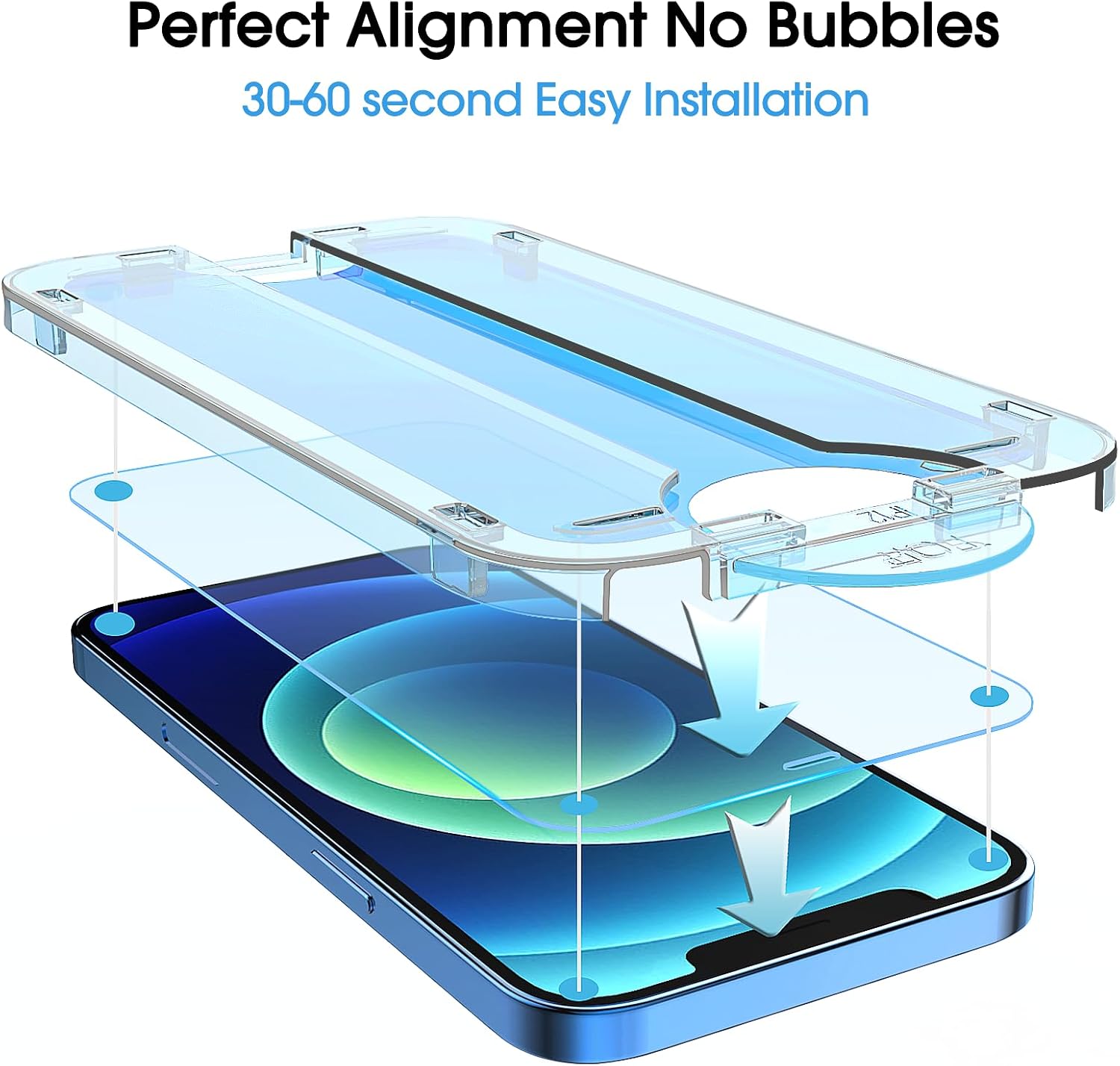 Detalle de amFilm OneTouch Tempered Glass Screen Protector for iPhone 12/12 Pro, 2-Pack