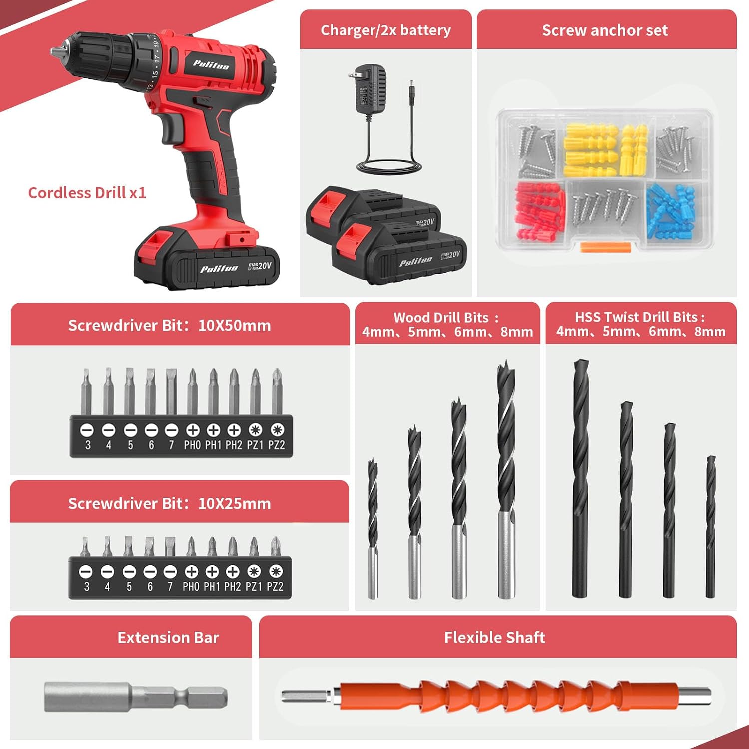 Detalle 2 de PULITUO Cordless Drill/Driver 20 V