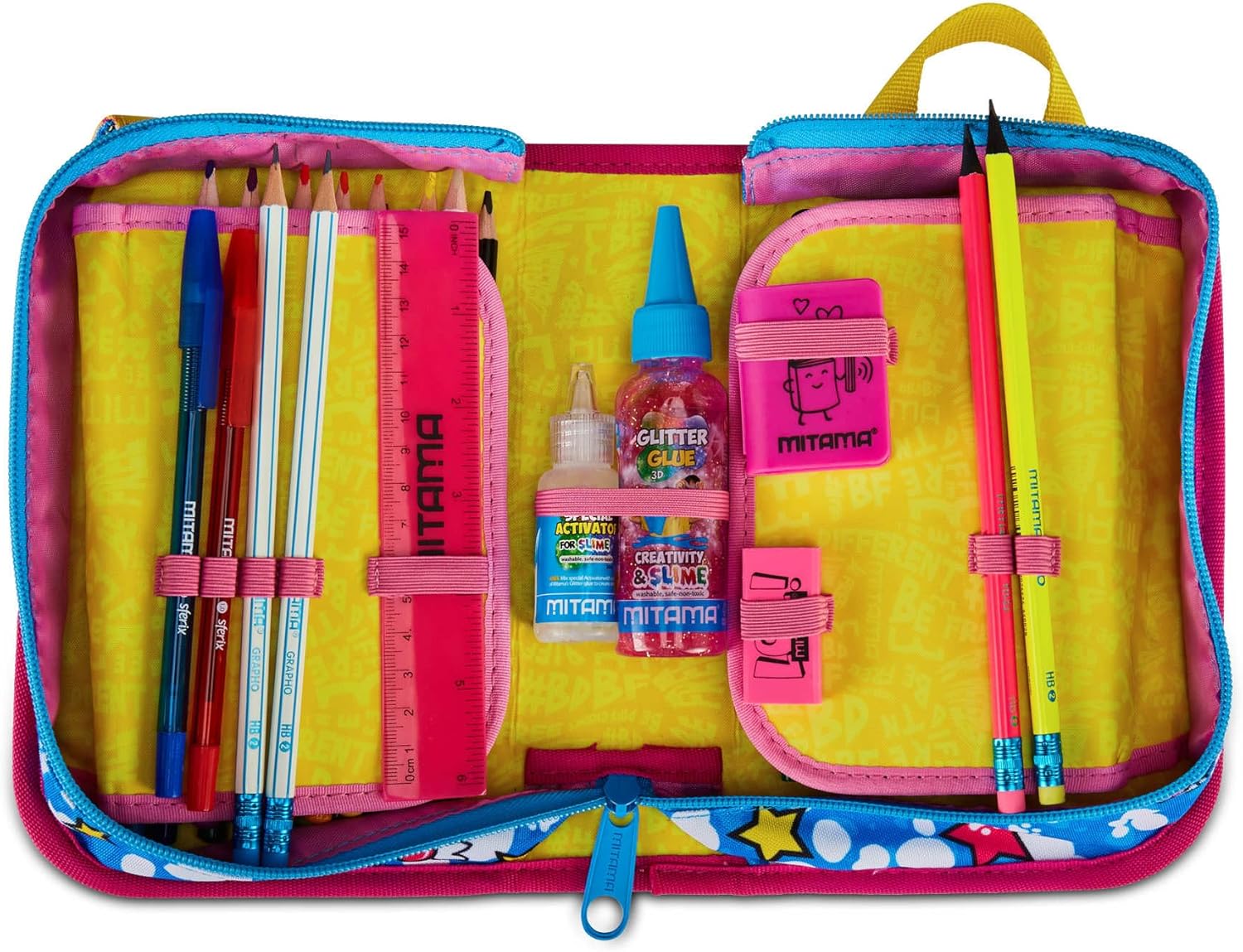 Thumbnail 6 de Mitama Trousse Scolaire 4 Fermetures Éclair Fuchsia – Triple Compartiment avec Stylets et Crayons pour École Primaire