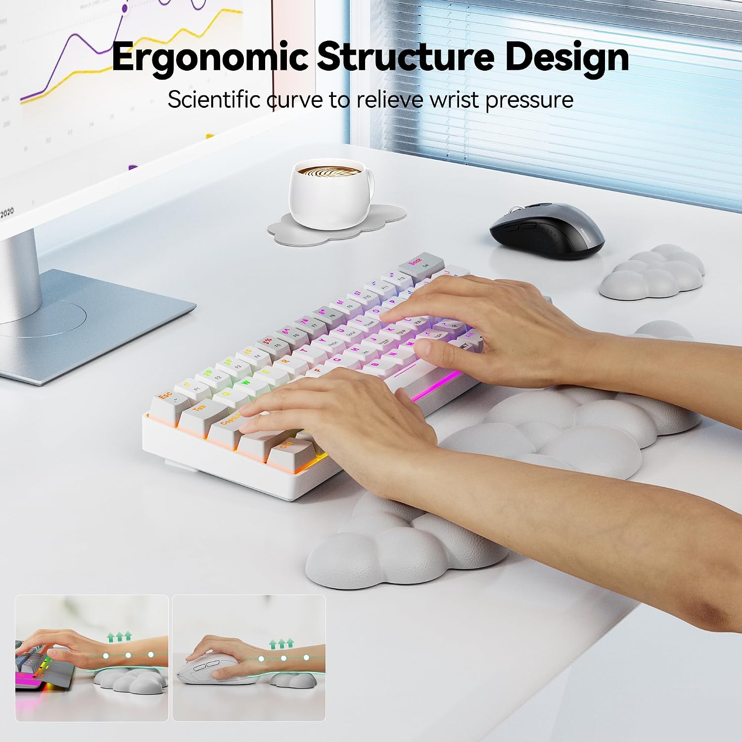 Detalle de TECKNET Cloud Keyboard Wrist Rest Set, Memory Foam, Gray PU Leather