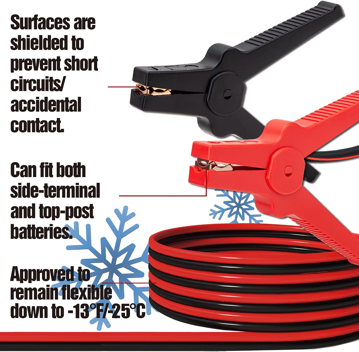 Detalle 2 de CARTMAN Jumper Cables (2 Metres) with Storage Bag – non-conducting rubber clamps for cars and SUVs