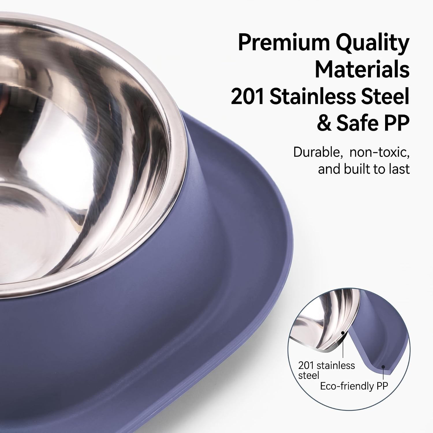 Detalle 2 de Suhaco Raised Double Dog Bowl with Stainless Steel Bowls – Grey