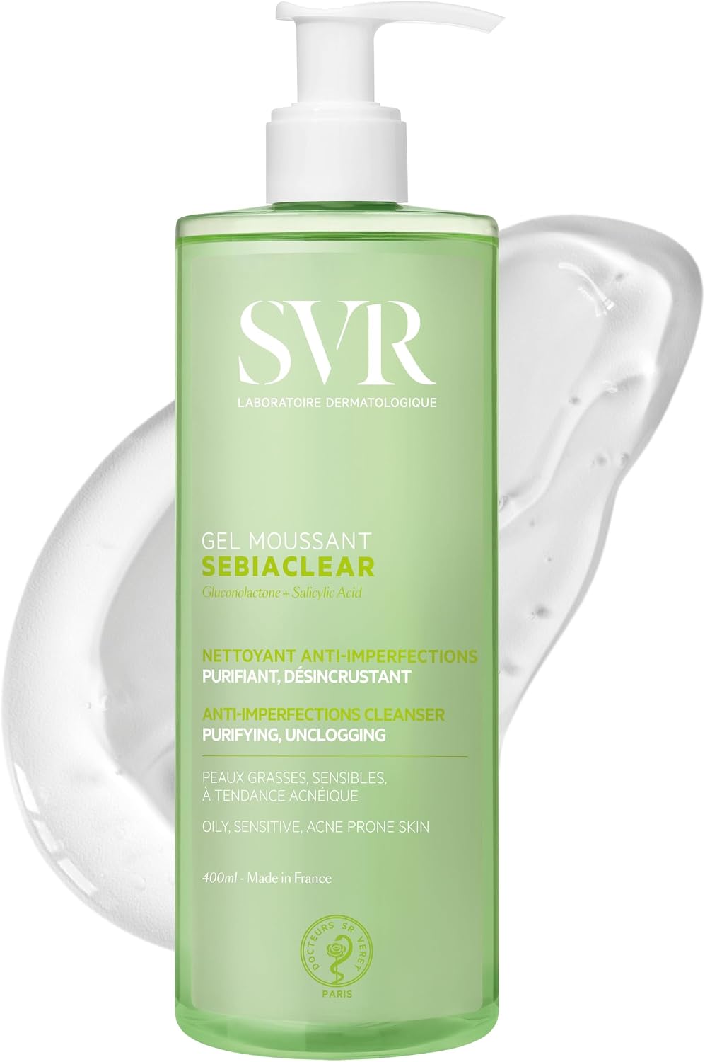 Detalle de SVR SEBIACLEAR Salicylic Acid Face Wash & Body Wash: Purifying, Soap-Free Cleanser for Oily, Acne-Prone Skin