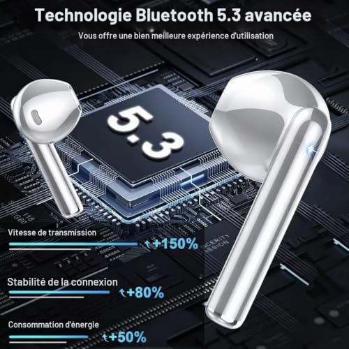 Detalle de Drsaec Écouteurs Bluetooth sans Fil — Bluetooth 5.3, IP7, 40 h, réduction ENC à 4 micros, USB-C