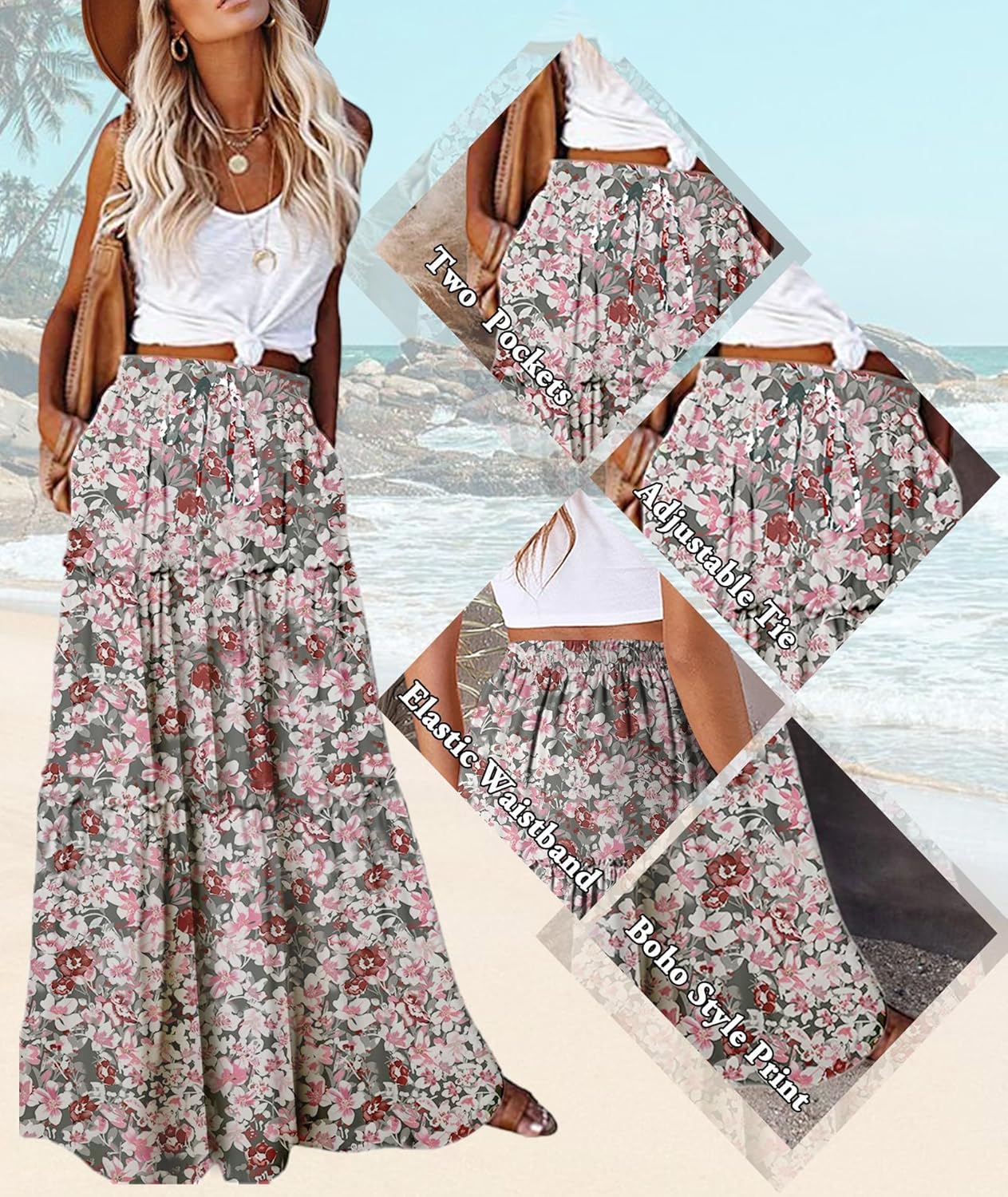 Thumbnail 4 de EARKOHA Women's Boho Maxi Skirt 2026 Summer Cruise — High Waist, Flowy Long Skirt with Pockets