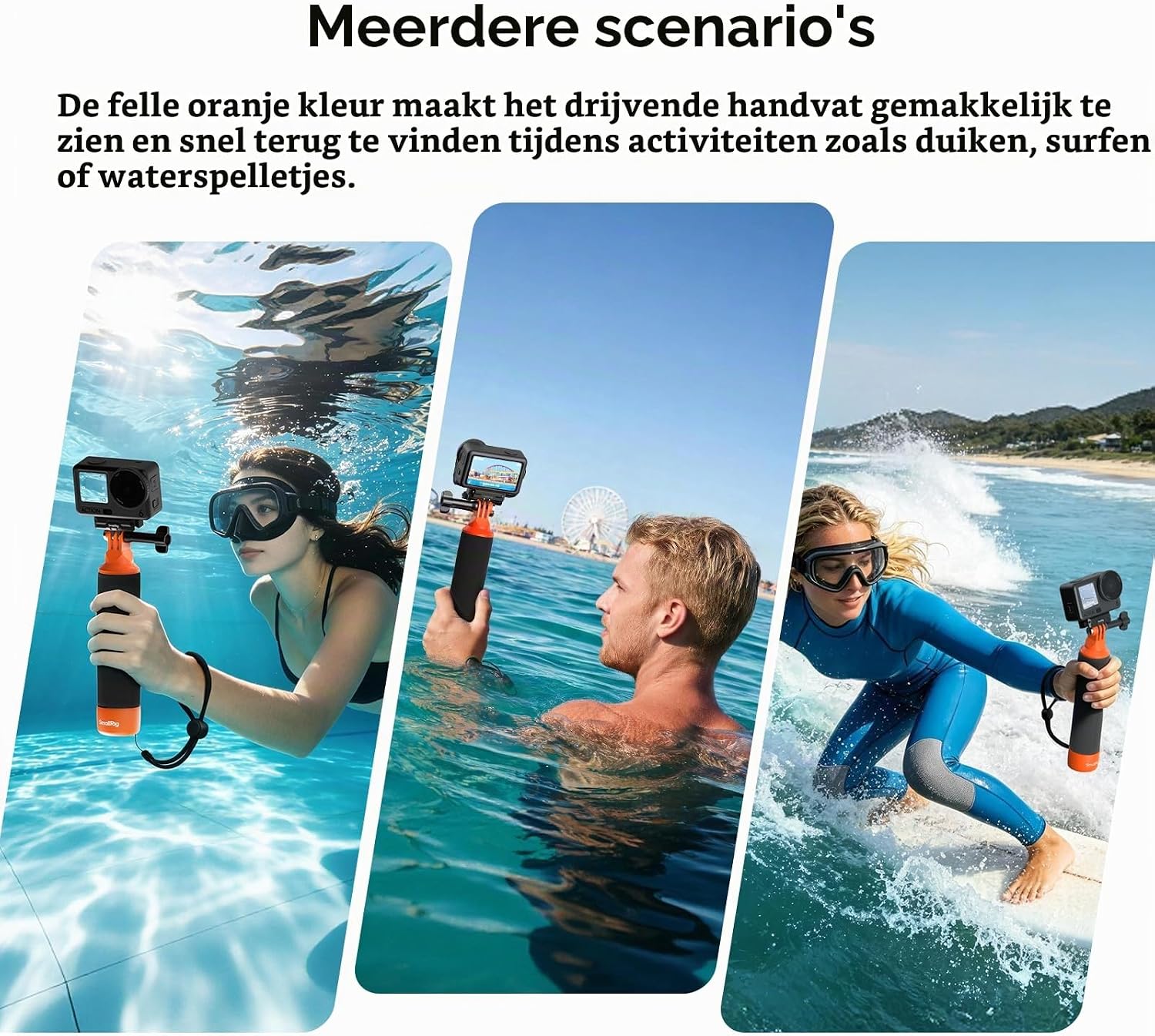 Thumbnail 6 de SMALLRIG 6152 drijvende actiecamera-handgreep met polsband en oranje grip