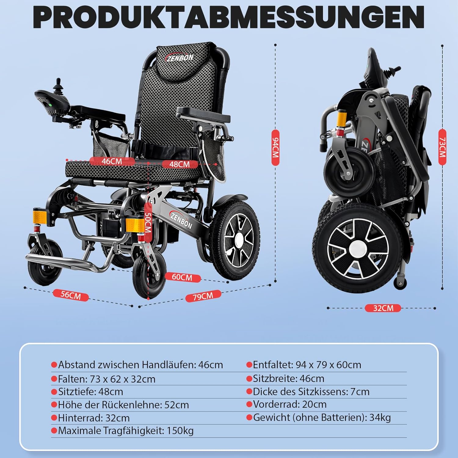 Thumbnail 4 de Elektrischer Rollstuhl Faltbar Leicht 35KM