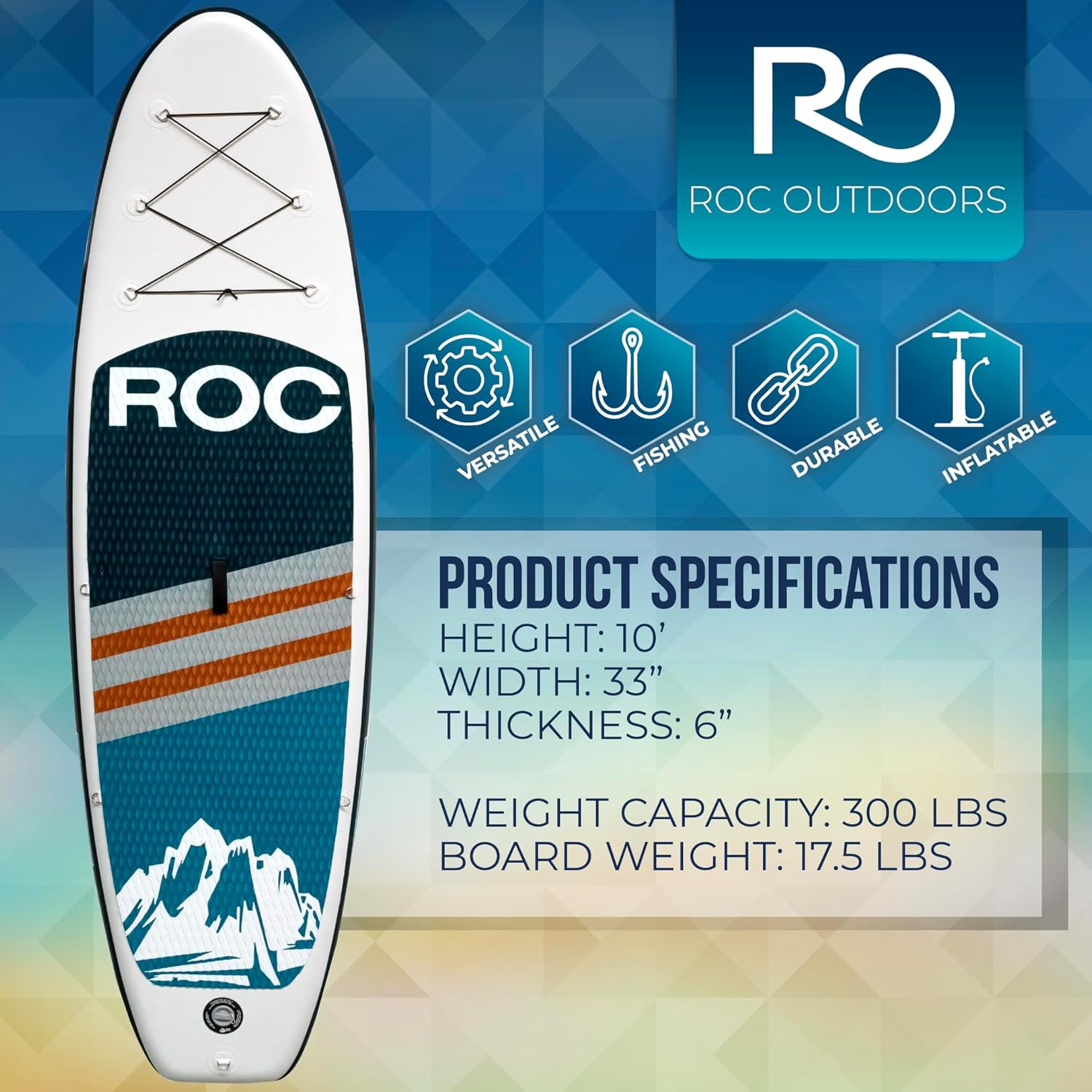 Thumbnail 2 de Roc Inflatable Stand Up Paddle Board with Premium Accessories — Wide, Stable & Ready to Ride