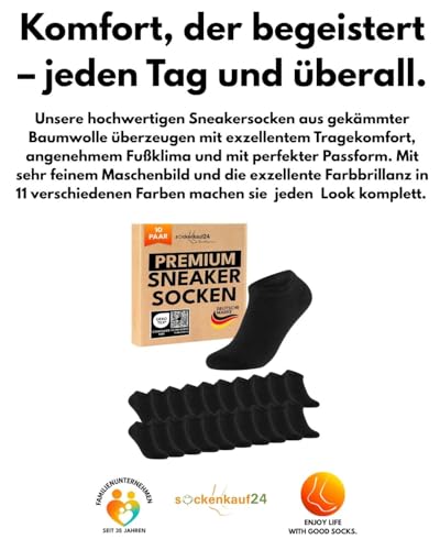 Detalle 2 de Sockenkauf24 10 Paar Sneaker Socken Herren & Damen, Baumwolle, Komfortbund ohne Naht – Schwarz, 39–42