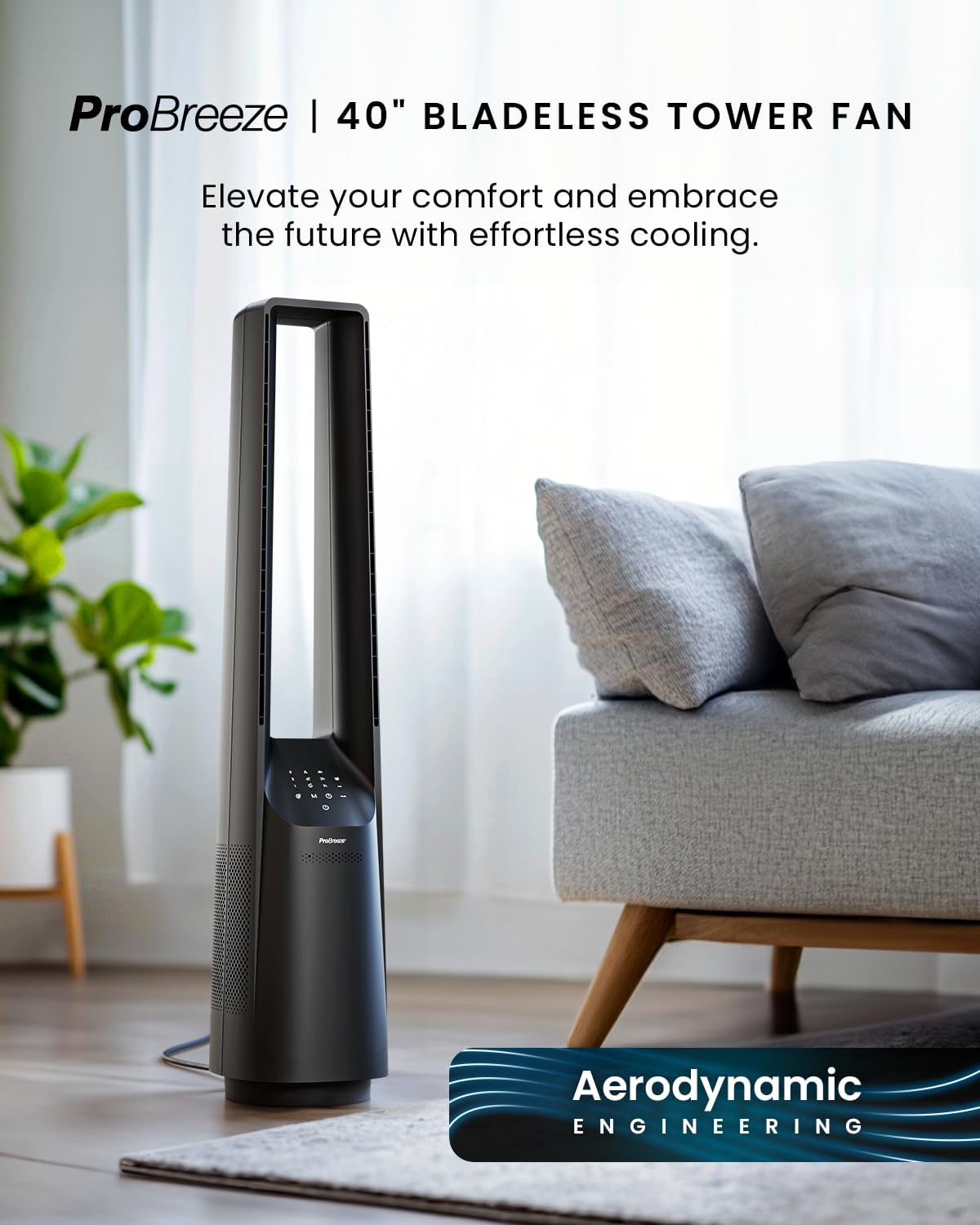 Thumbnail 1 de Pro Breeze Silent Bladeless Portable Tower Fan – Ultra Quiet Air Circulator