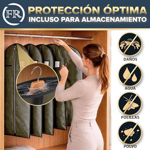 Detalle de FiRiO Premium Kleidersack 100x60cm verde: funda para ropa robusta y transpire-ble para viaje y almacenamiento