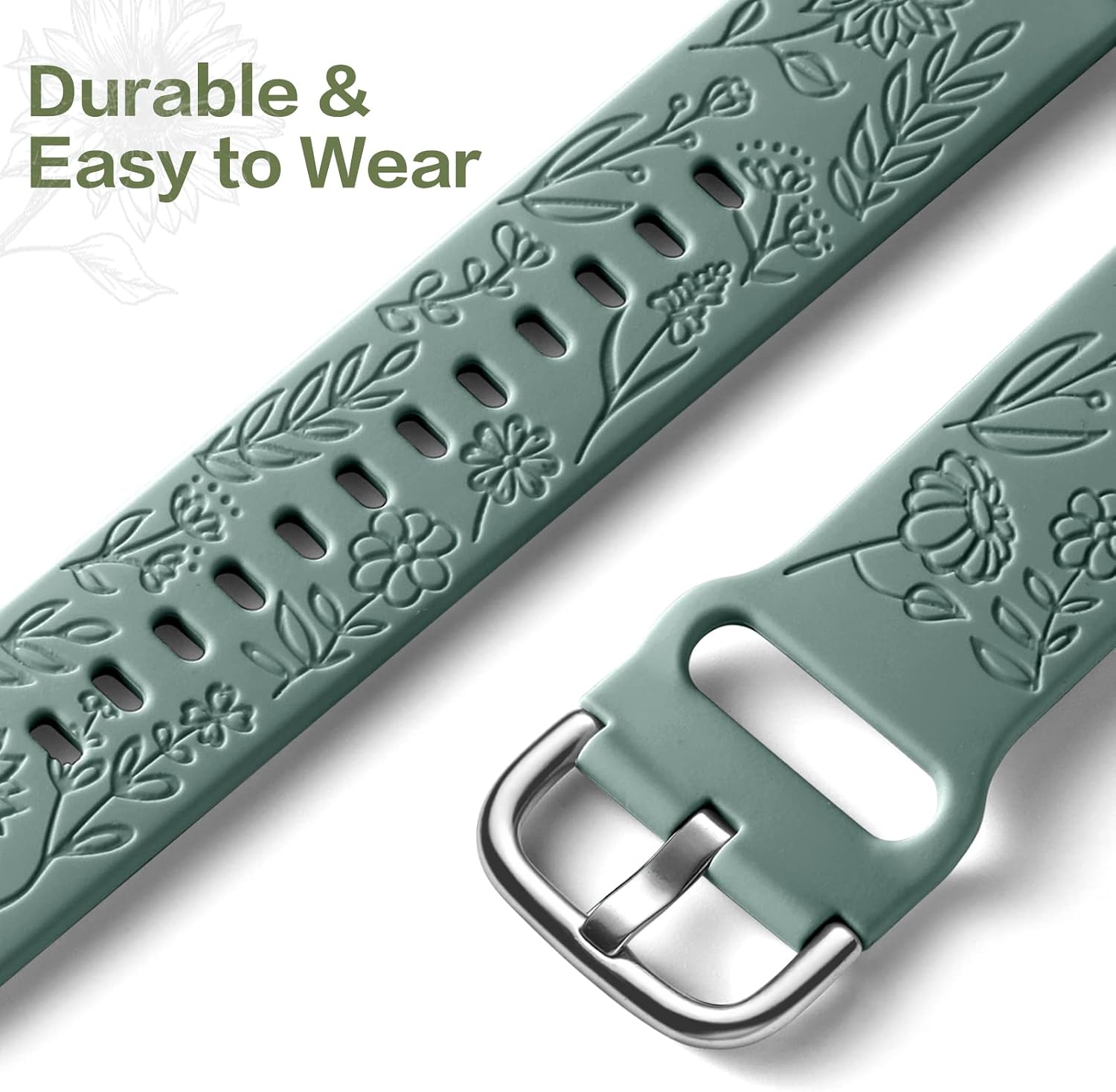 Thumbnail 3 de Mastten Sunflowers engraved silicone strap for Samsung Galaxy Watch 7/6/5/4 (20mm) in Pine