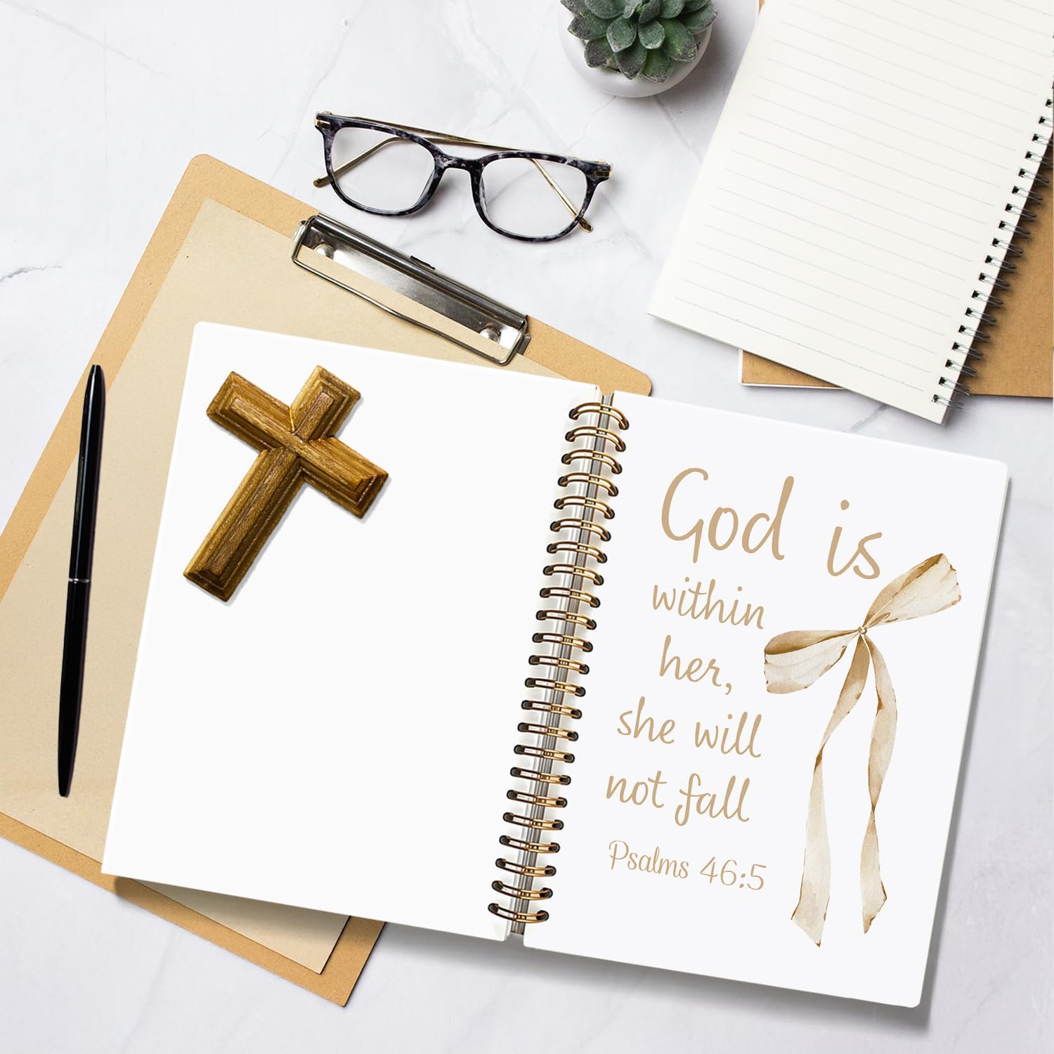 Detalle de LIANGW Coquette Beige Bow Christian Journal, Hardcover Spiral Notebook, 80 Pages
