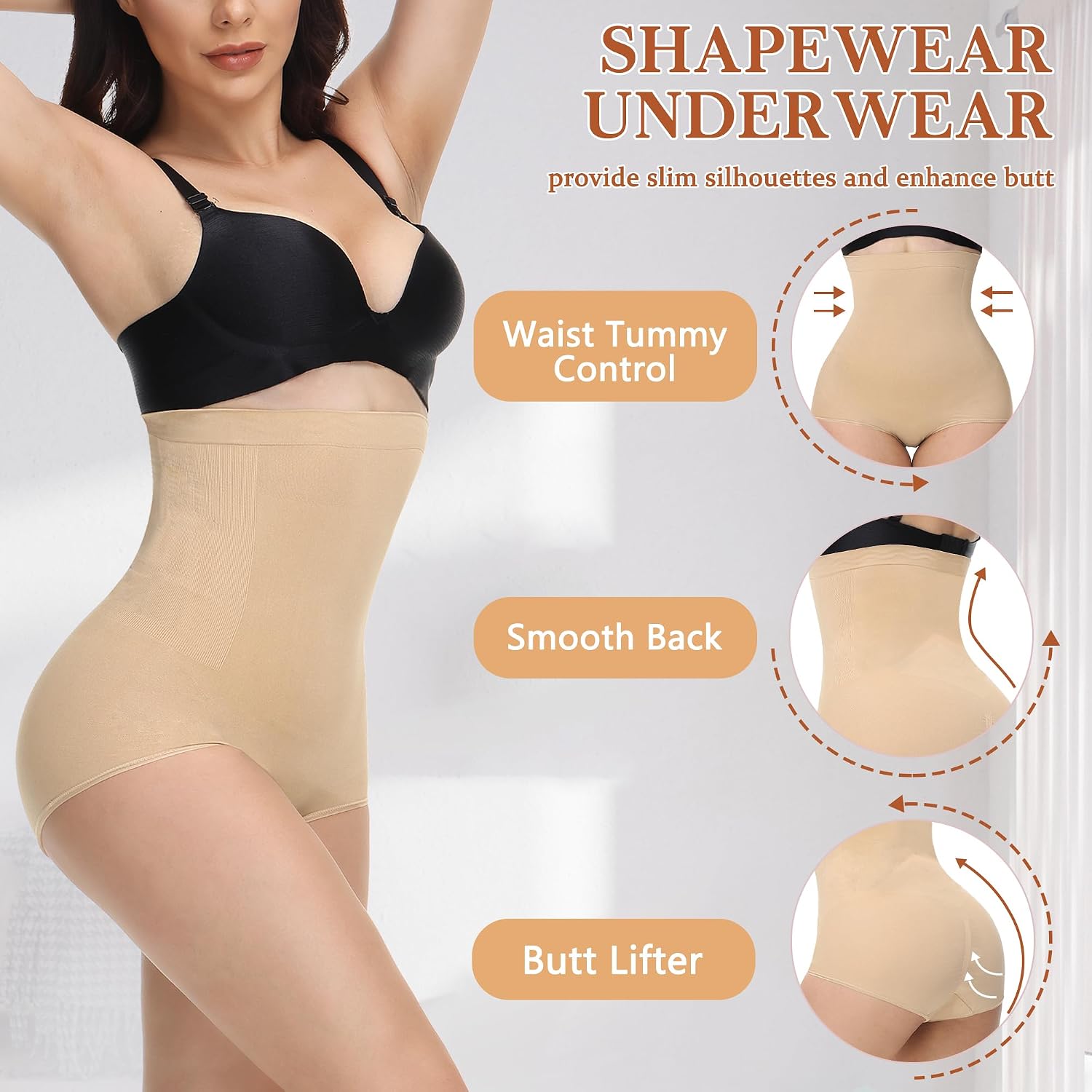 Detalle 2 de Niceuare High-Waisted Shapewear Briefs, Seamless Tummy Control